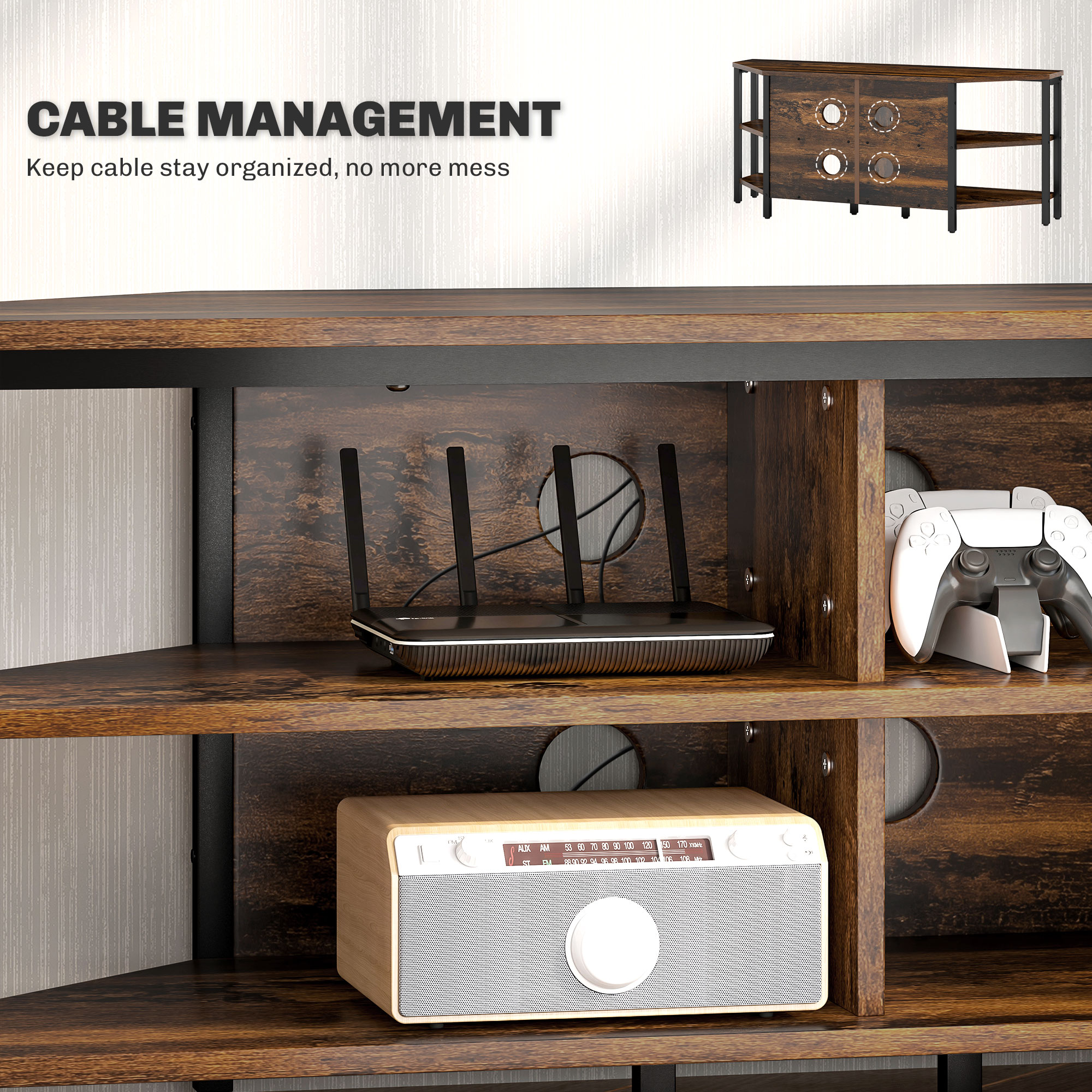 Industrial-Style Corner TV Unit-Black/Brown — image 2