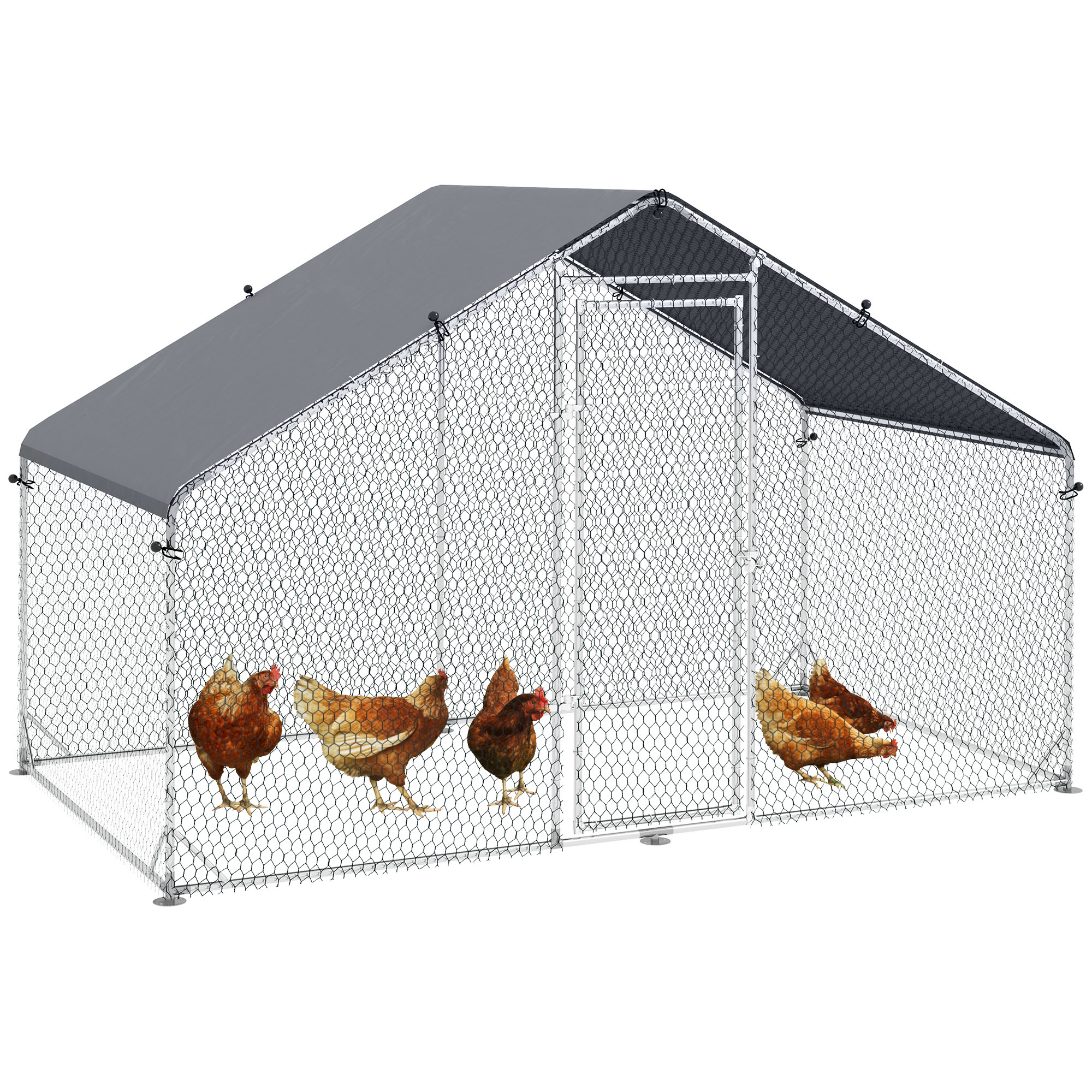 Galvanised Walk In Chicken Coop Hen House W/ Water-Resist Cover,3 X 1.7 X 1.9m — image 3