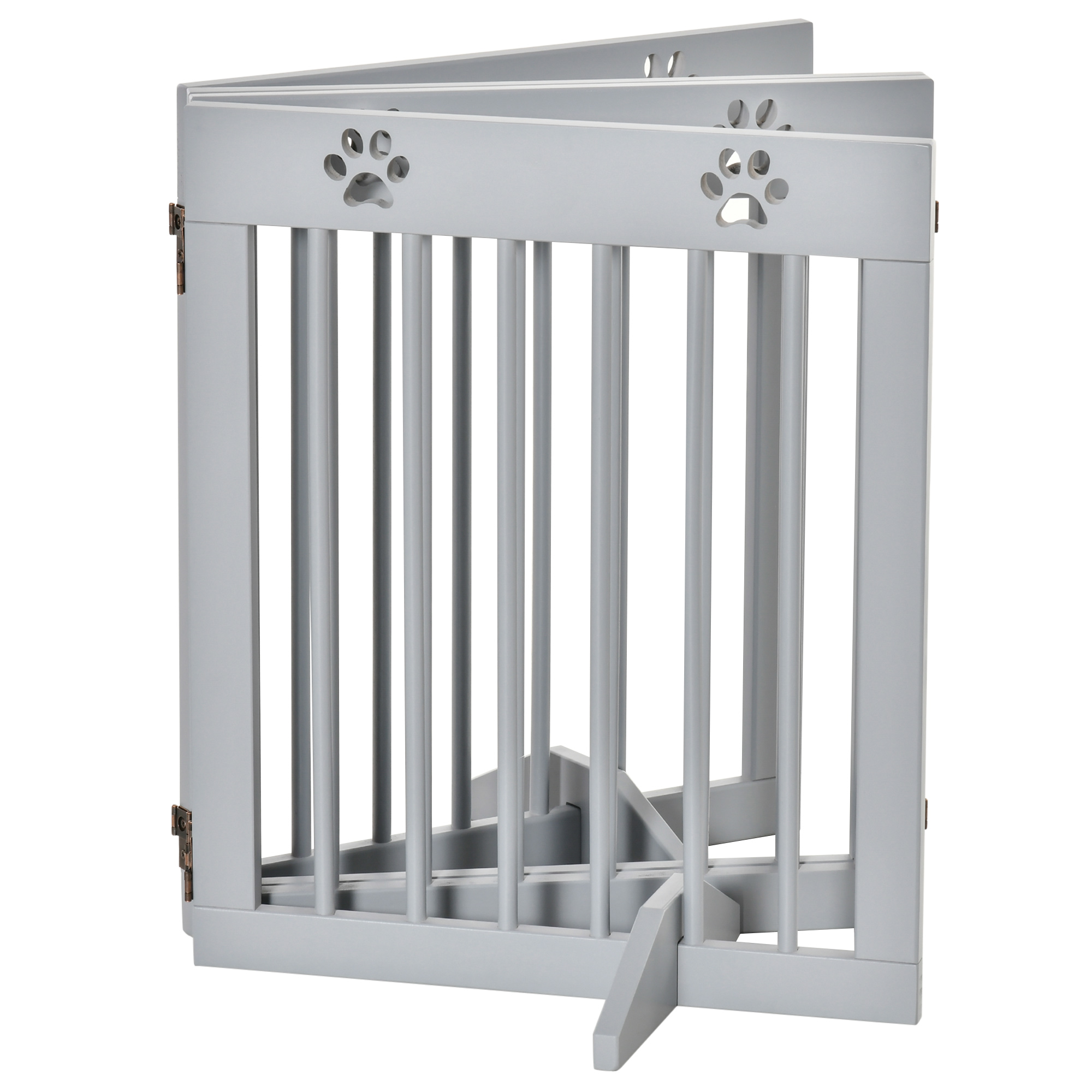 Freestanding Pet Gate 4 Panel Folding Wooden Dog Barrier W/ Support Feet