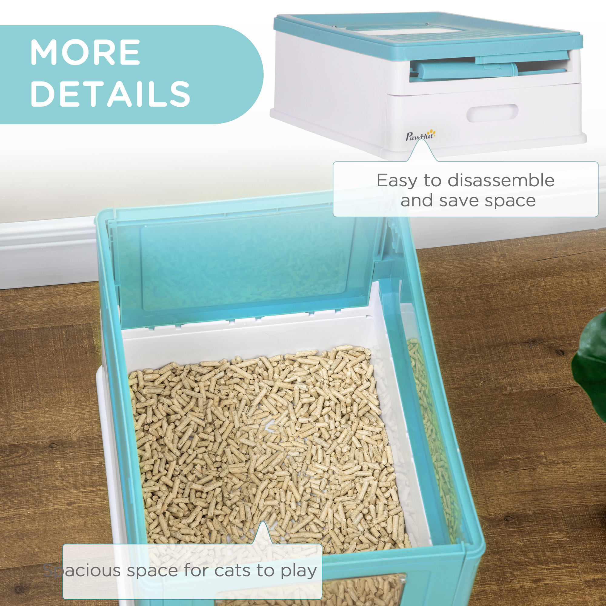 Hooded Cat Litter Box,Portable Pet Toilet,with Scoop,Front Entry-Light Blue — image 4