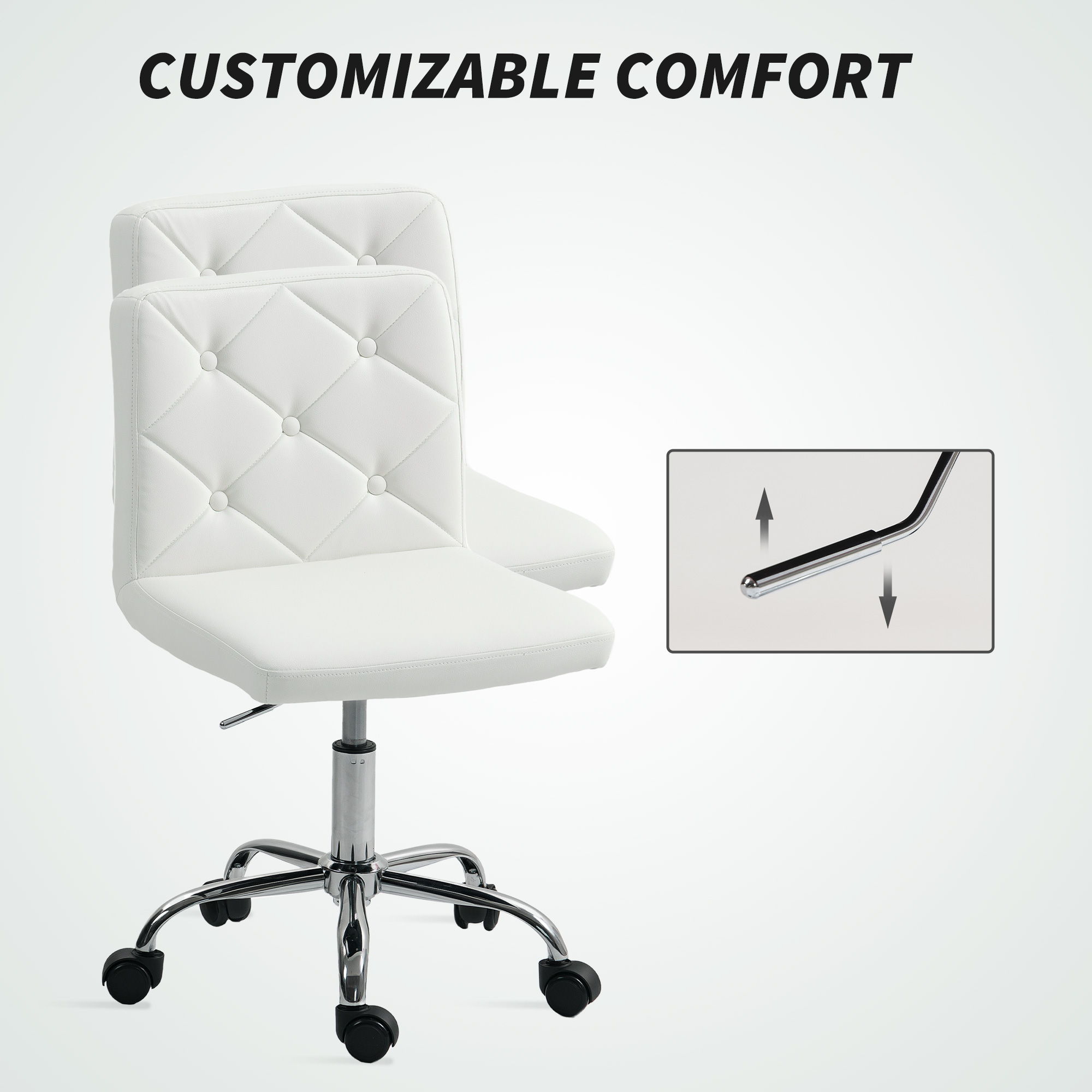 PU Leather Armless Office Chair,Modern Vanity Computer Swivel Chair — image 3