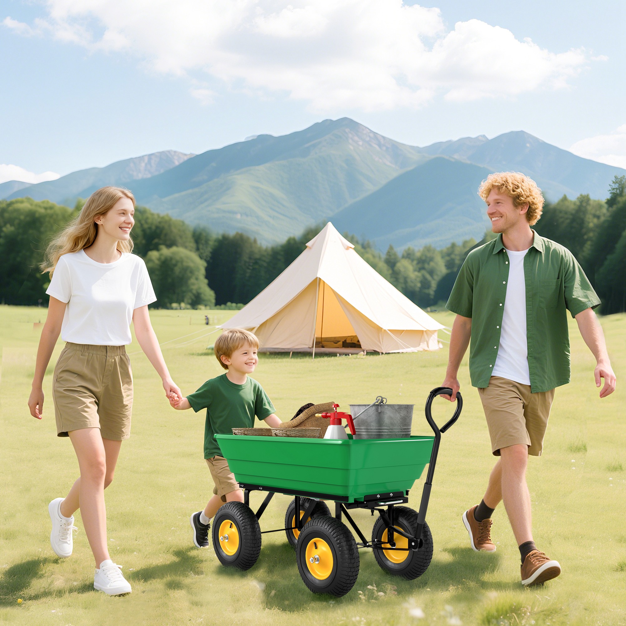 75 Litre Large Garden Cart,Tipping Wheelbarrows Heavy Duty Dump Trolley 200kg — image 2