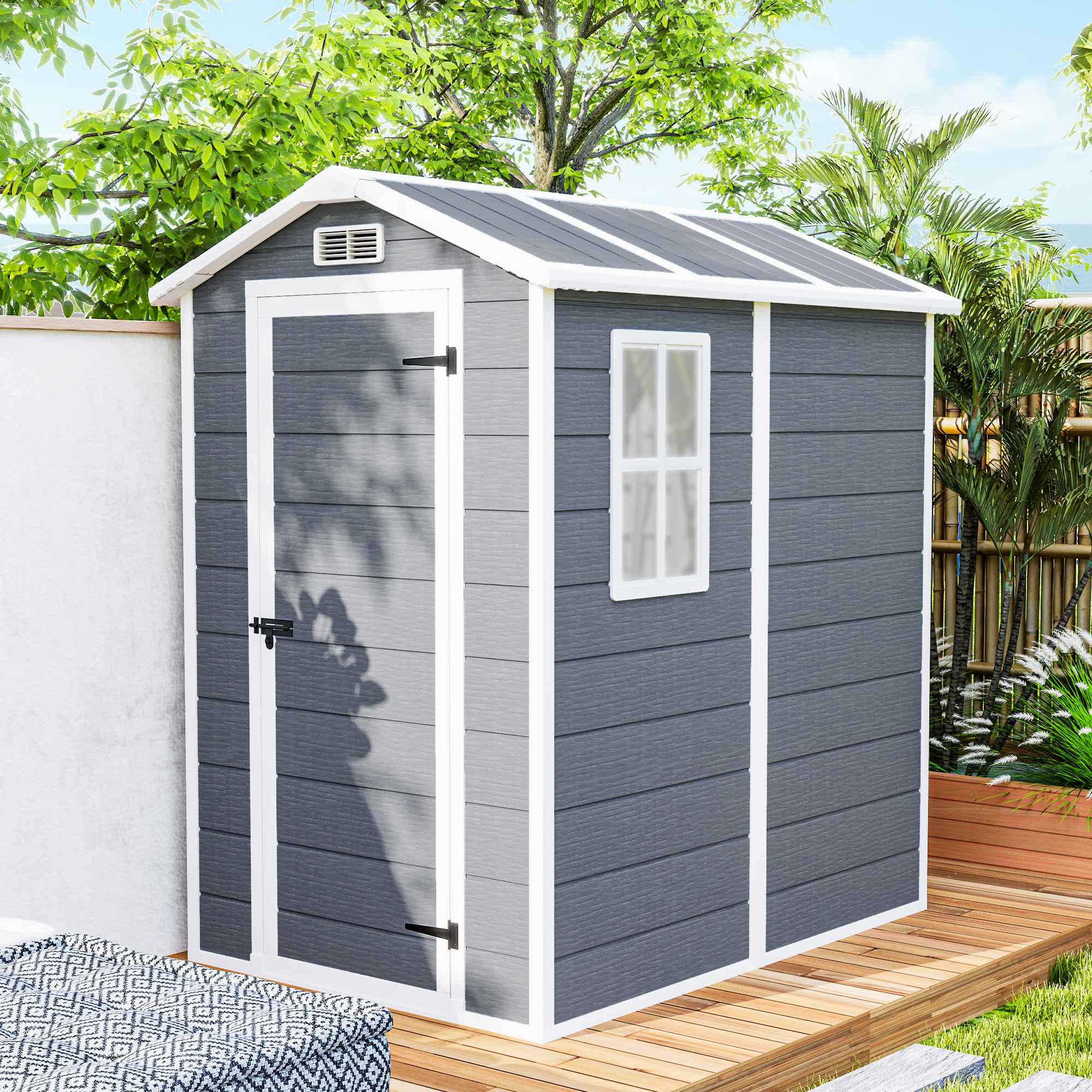 4 X 6ft Garden Shed,Plastic Shed With Floor,Window,Lockable