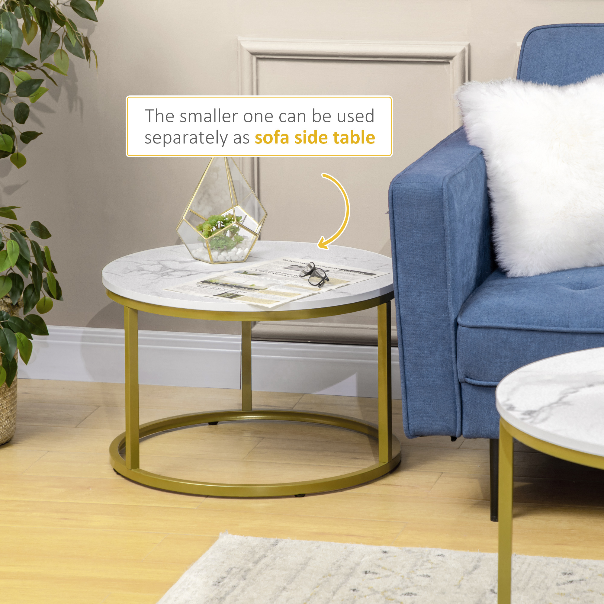 Coffee Table Set Of 2,Round Nest Of Tables With Metal Frame,Modern Side — image 4