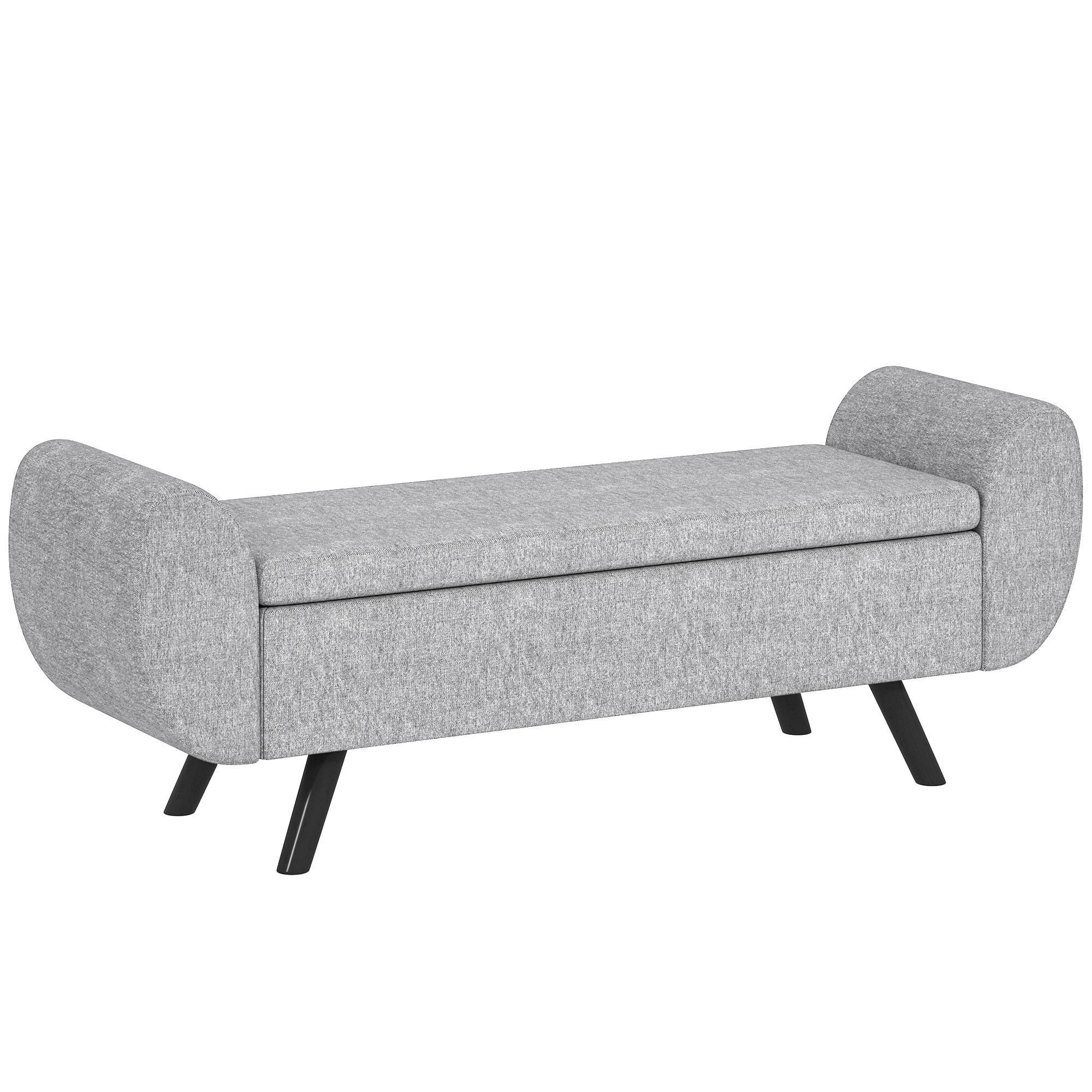 Storage Ottoman With Armrest,Upholstered Linen Bench,Window Seat Rubberwood