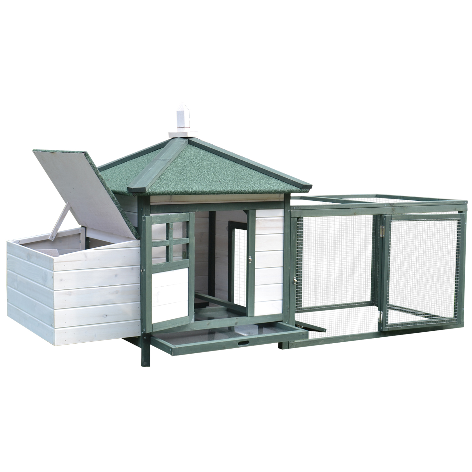Chicken Coop,Small Animal Pet Cage W/ Nesting Box,Wooden Outdoor Run,Green