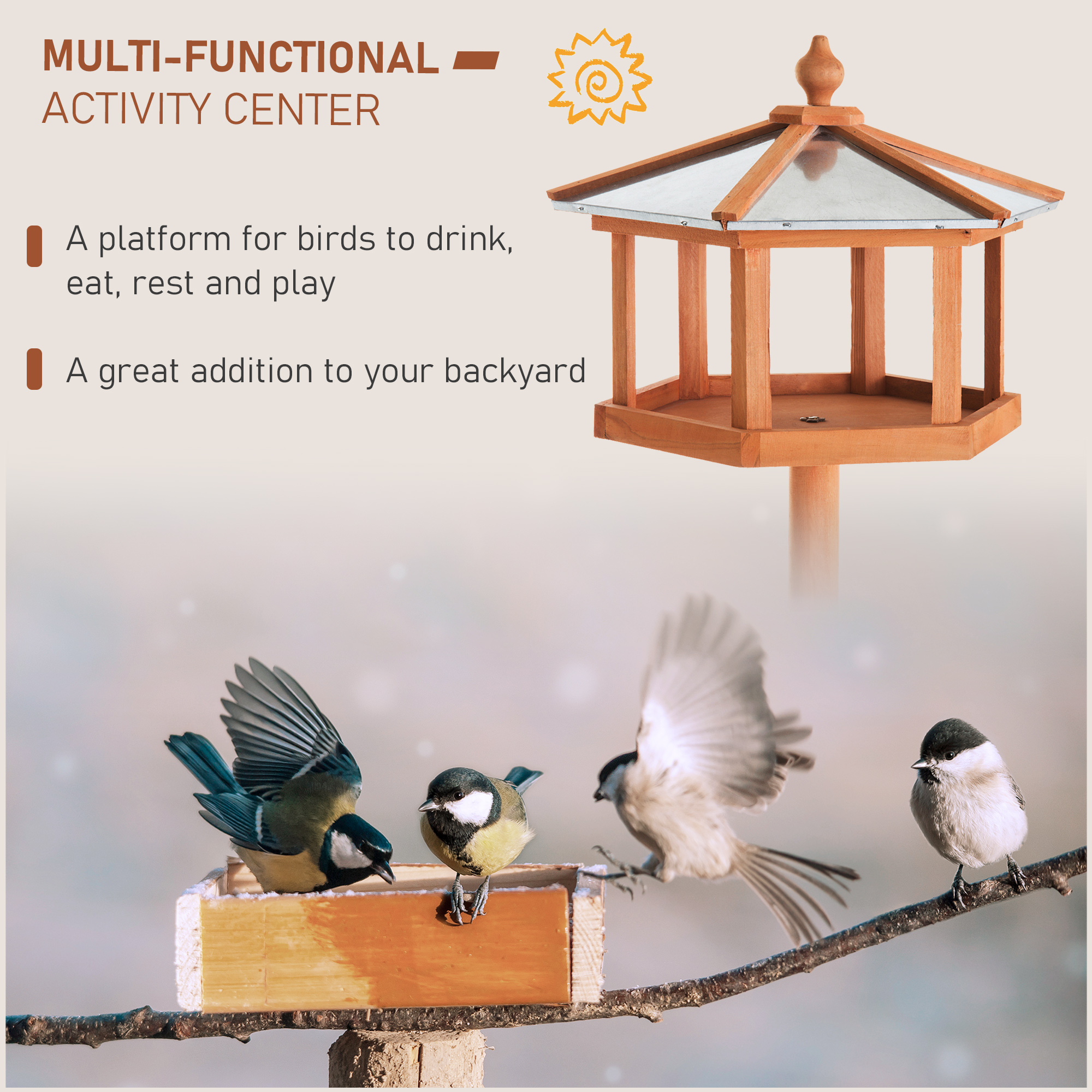 Wooden bird table for the garden feeding station,153hcm