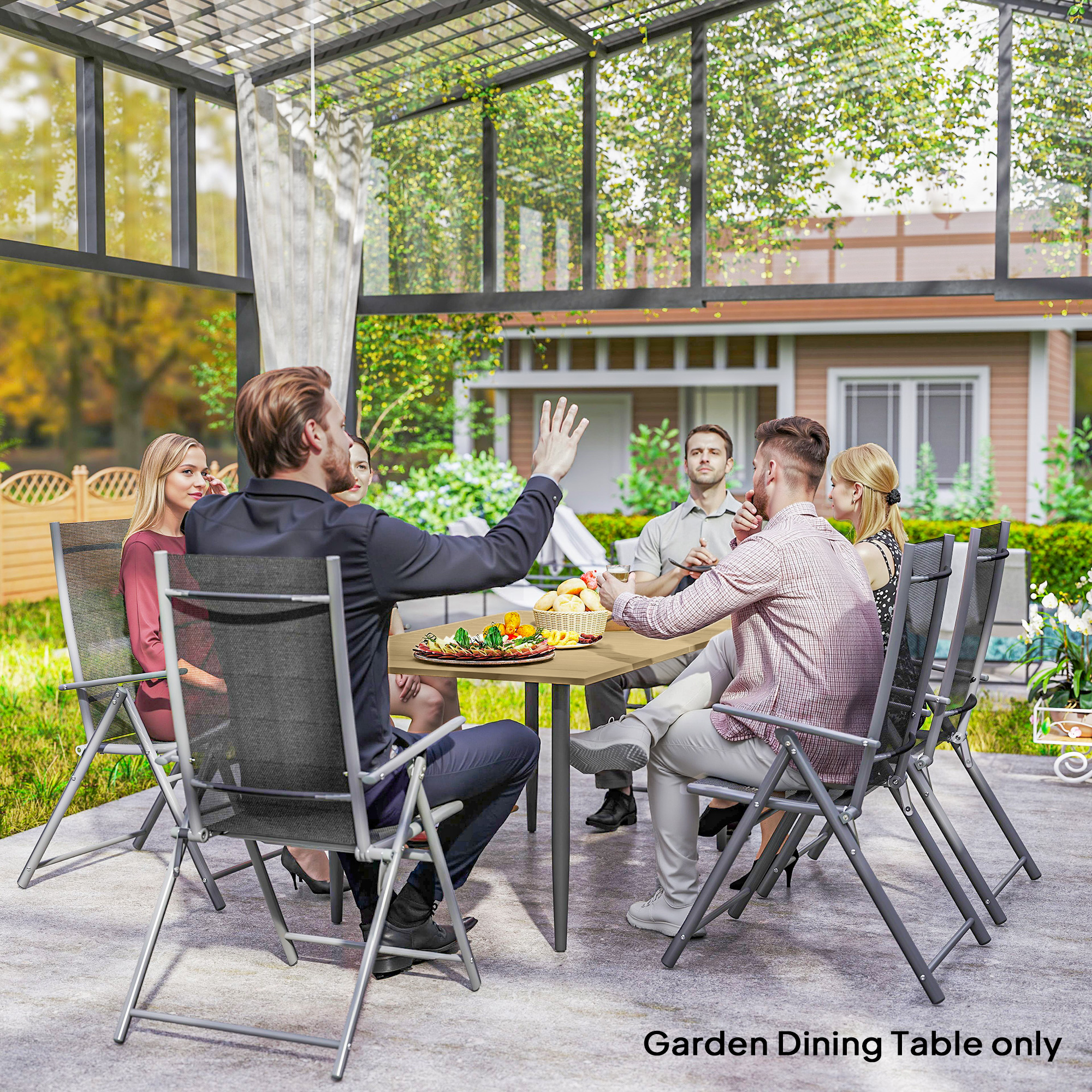Garden Dining Table,150 X 90 Cm Rectangle Outdoor Table With 5 Cm Parasol — image 4