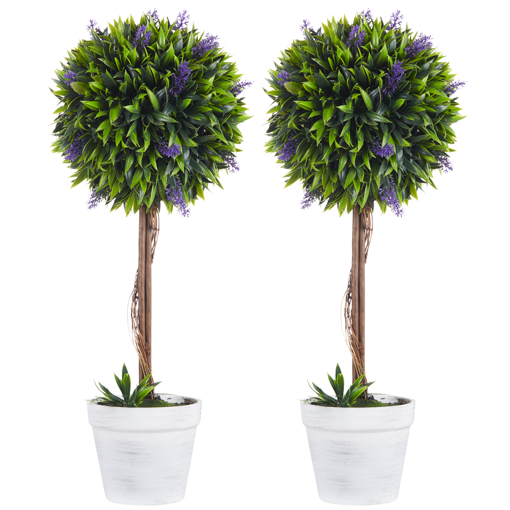 Set Of 2 Decorative Artificial Plants Ball Trees With Lavender Flowers In Pot — image 4