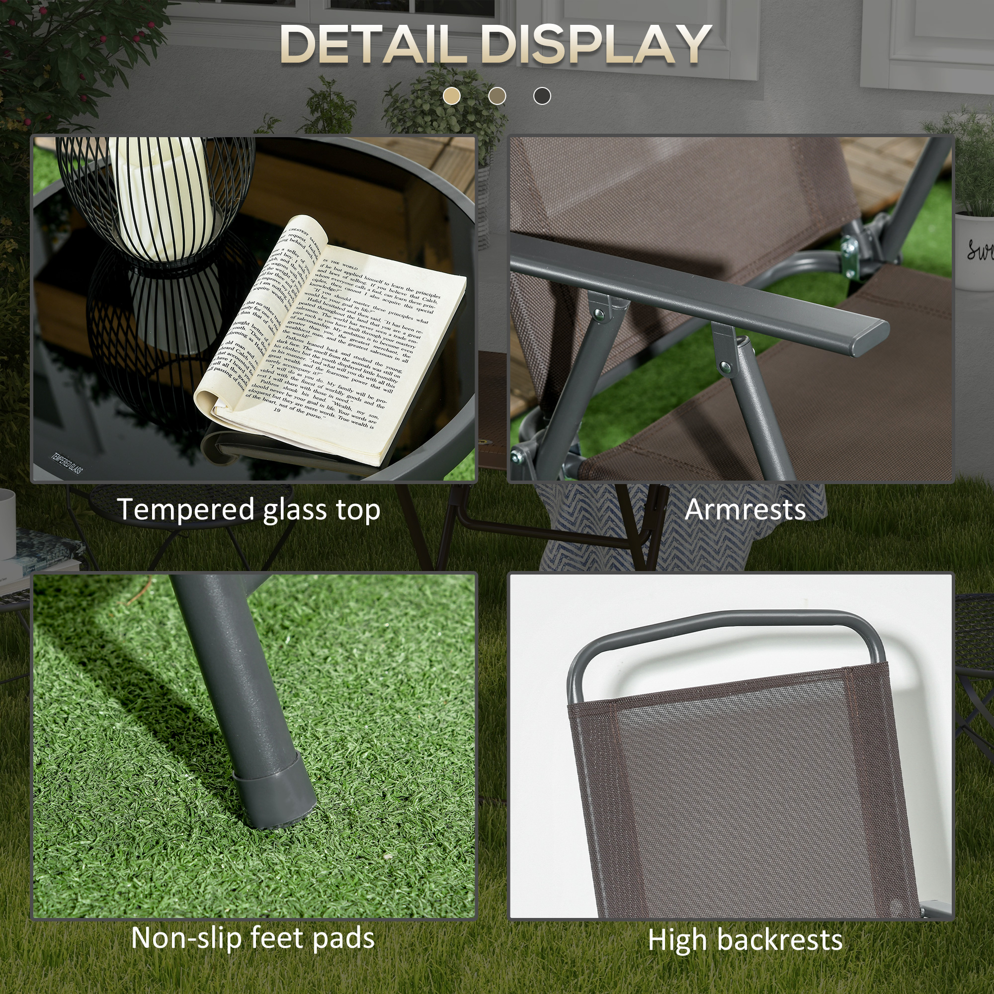 Three-Piece Garden Seat Set,with Glass-Top Table-Brown — image 2