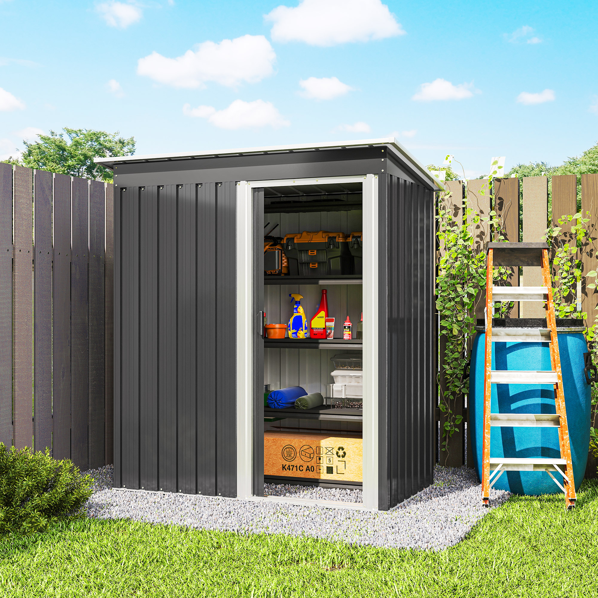 5 X 3ft Garden Storage Shed With Sliding Door And Sloped Roof Outdoor Equipment