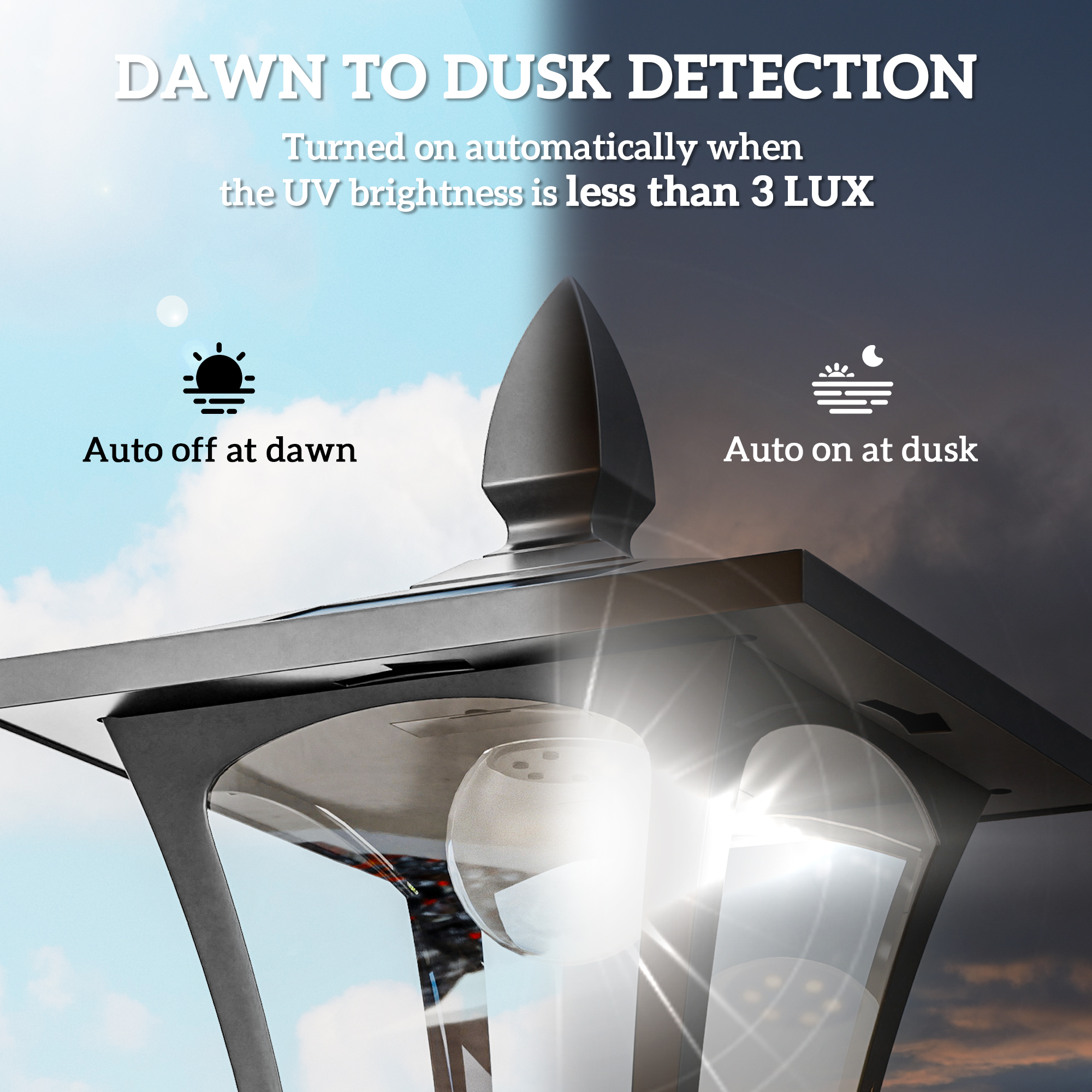 Outdoor Garden Solar Post Lamp Sensor Dimmable LED Lantern