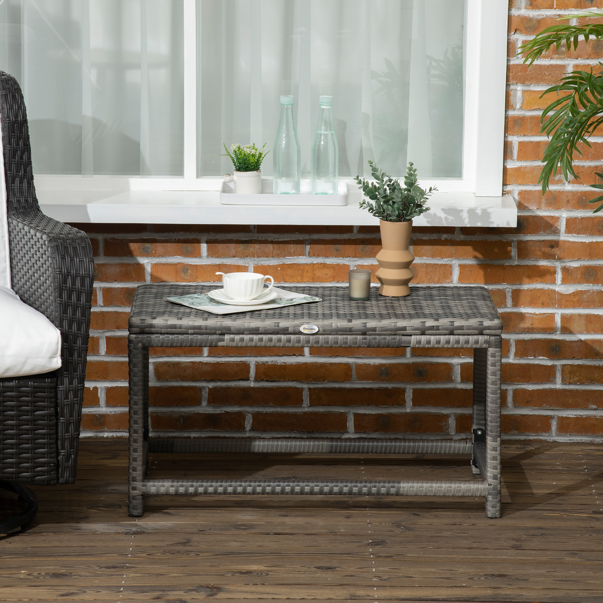Outdoor Coffee Table,Garden PE Rattan Side Table With Plastic Board Under — image 4