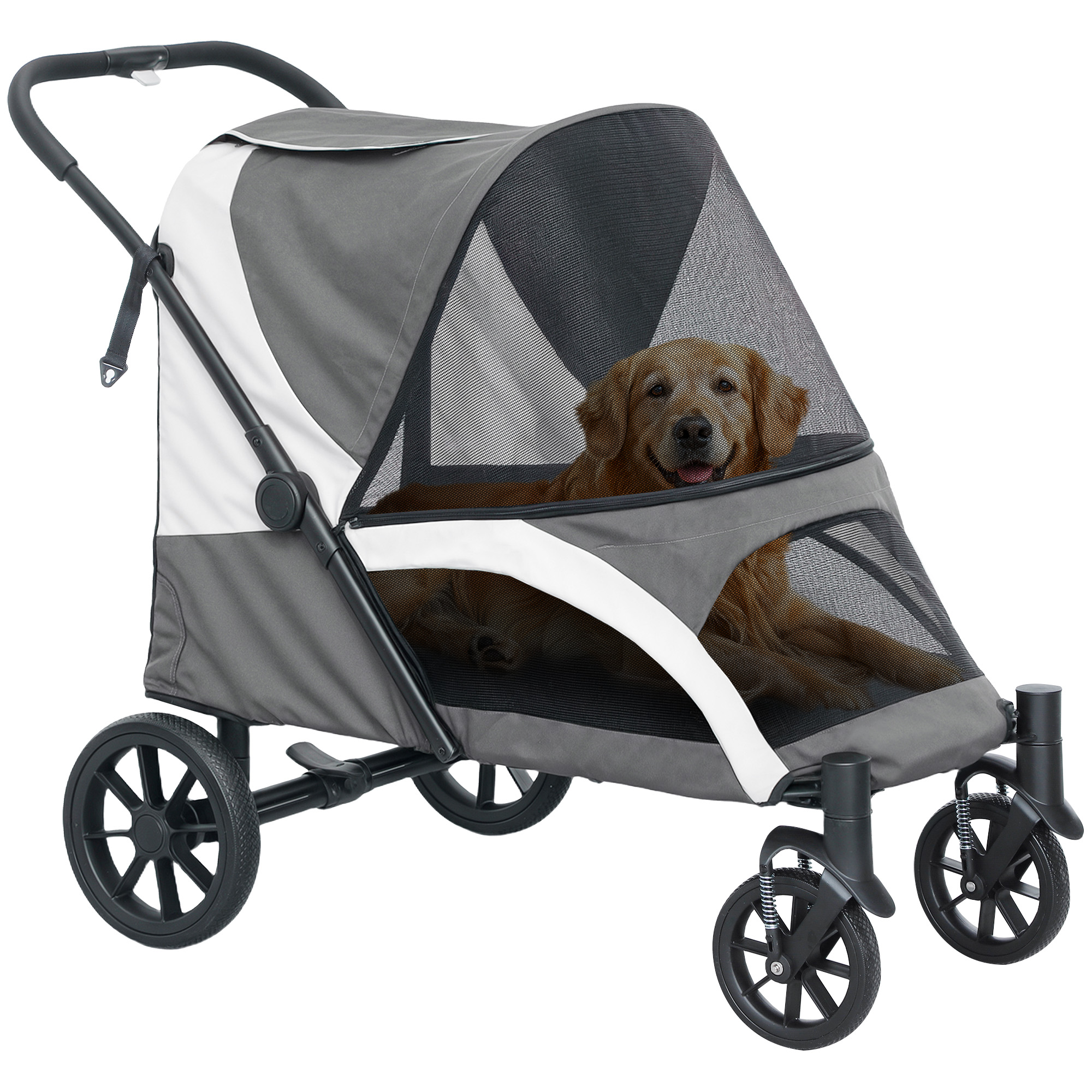 Foldable Pet Stroller For Large Dogs With 4 Big Wheels,Shock-Absorbing — image 3