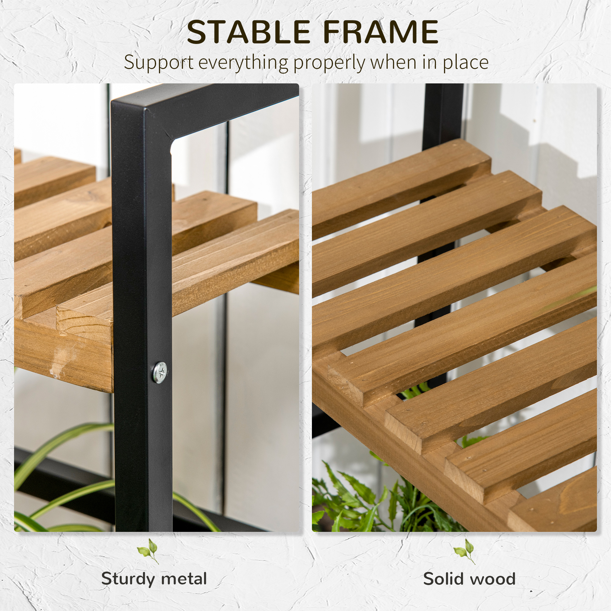 3 Tiered Plant Stand With Hanging Hooks,Flower Rack Shelf For Indoor Outdoor — image 2