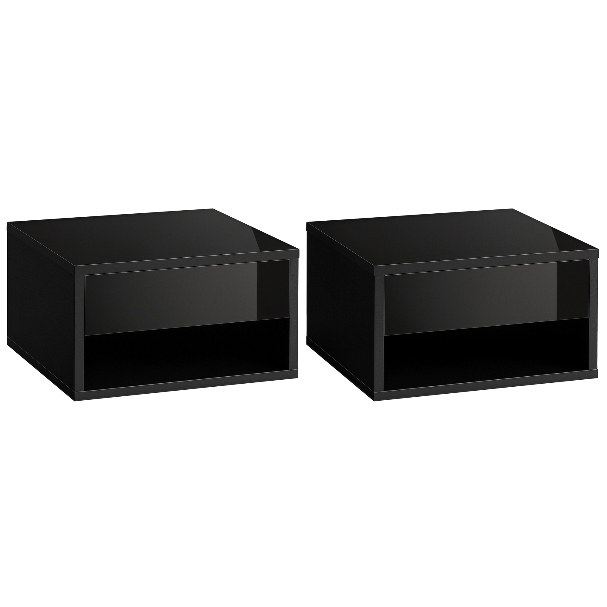 Floating Bedside Tables Set Of 2,Wall Mounted Nightstand,High Gloss Black
