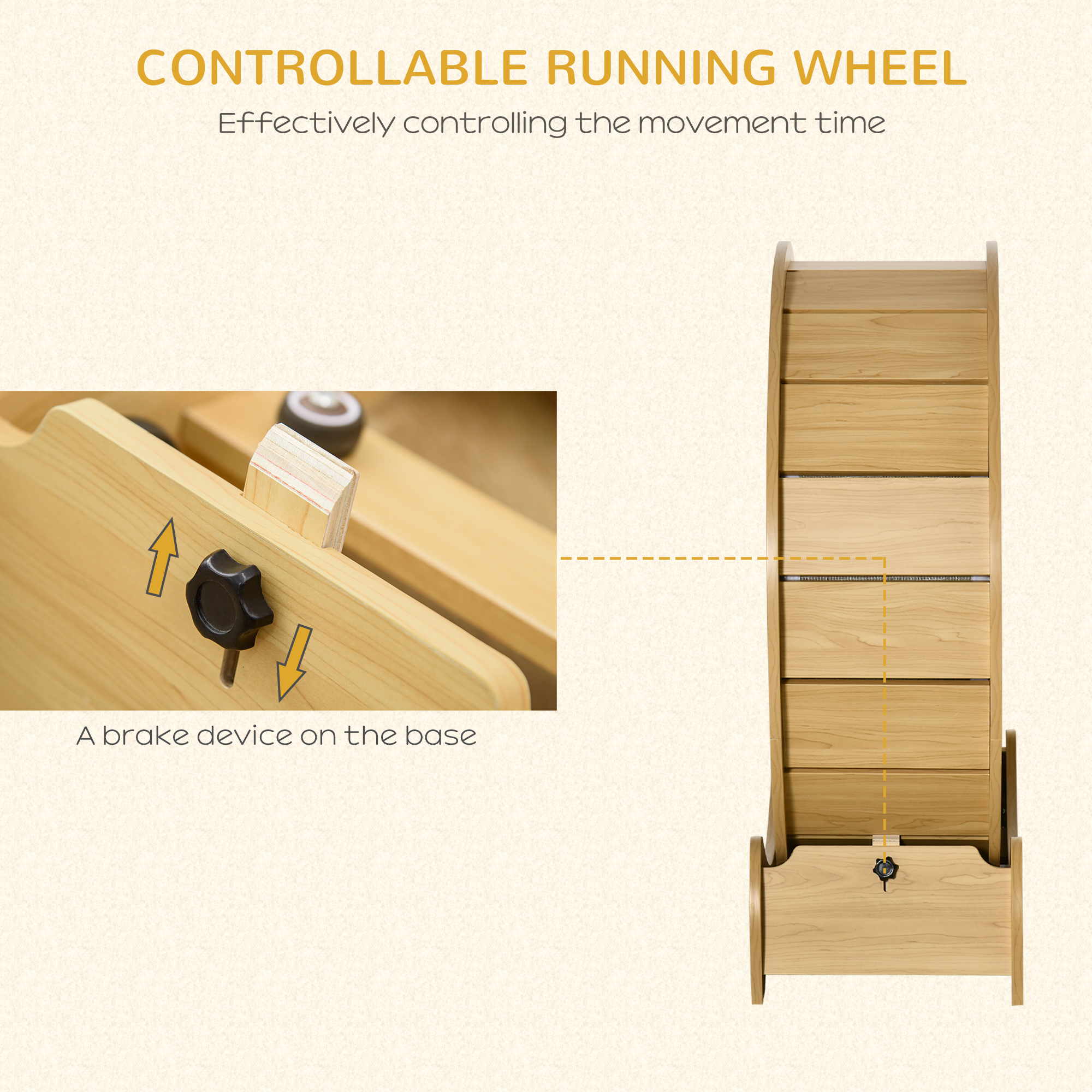 30" Wooden Cat Running Wheel With Brake,Natural Wood Finish — image 3