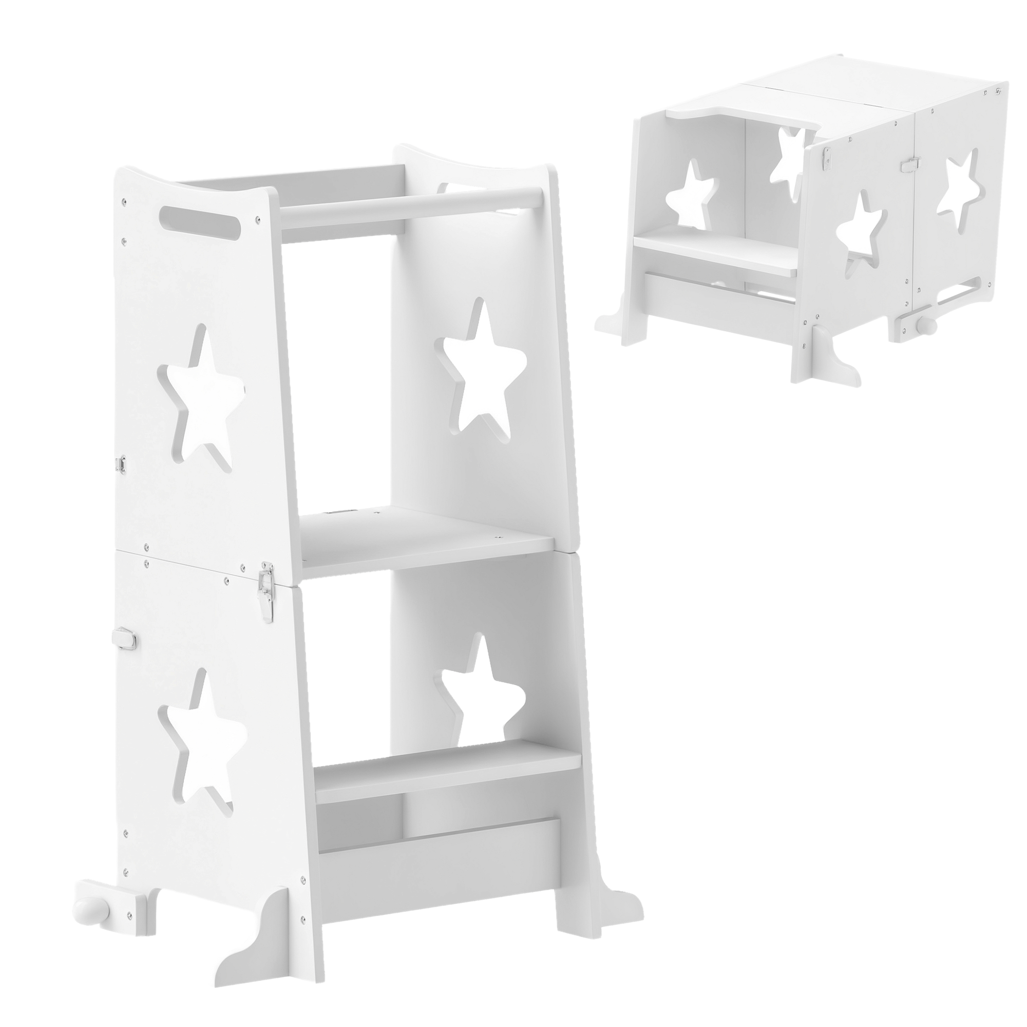 2-in-1 Toddler Step Stool With Safety Rail For Kitchen,Bathroom,White — image 3