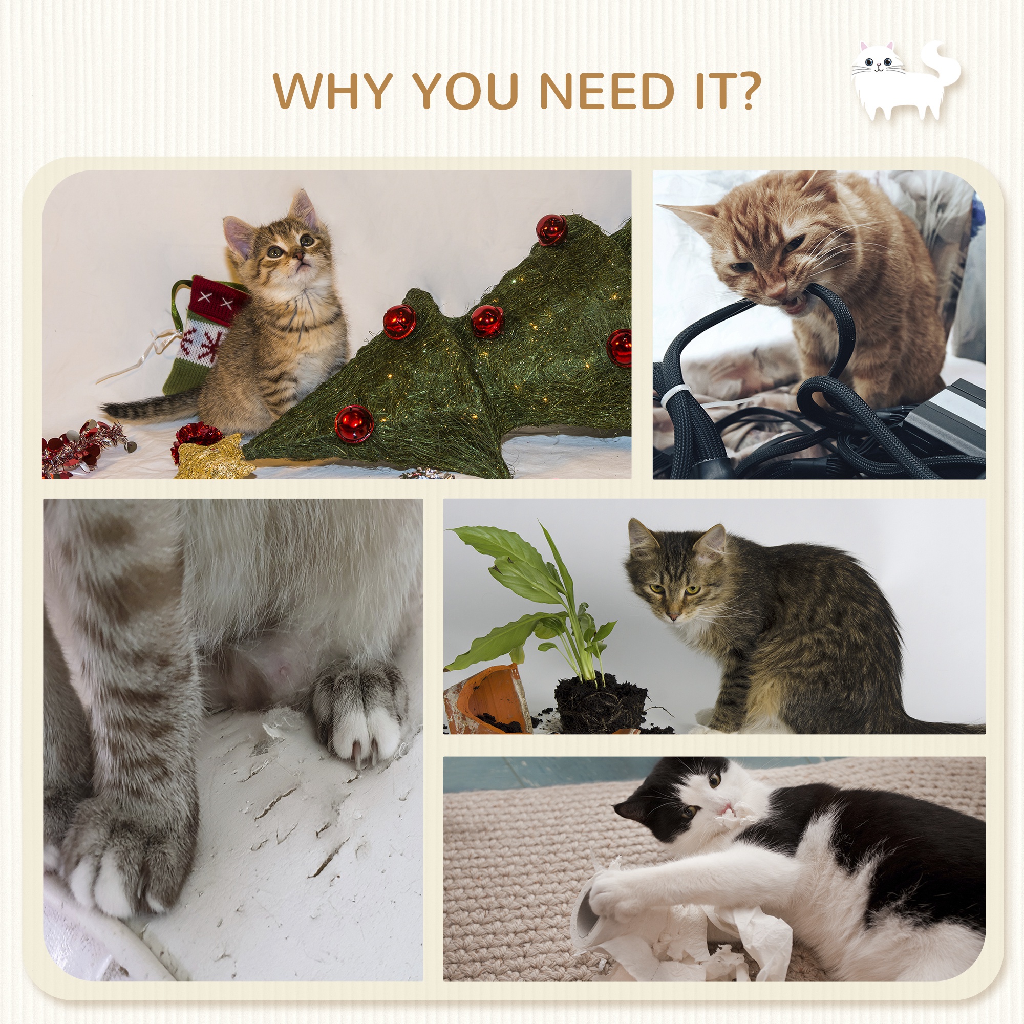 Three-Piece Wall-Mounted Cat Shelves,with Hammock,Ladder,Platforms,Scratching — image 5