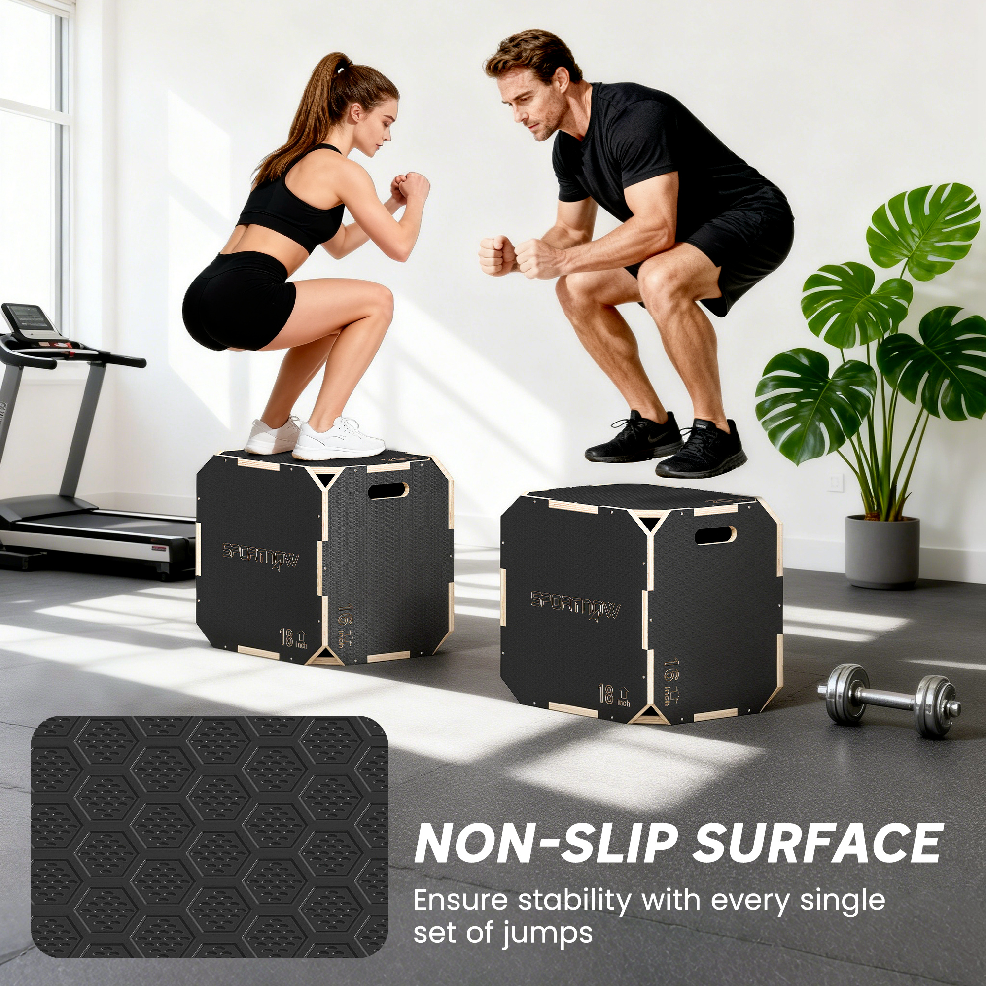 Non-Slip Plyo Box,Corner-free Wooden Jump Box,41 X 51 X 48