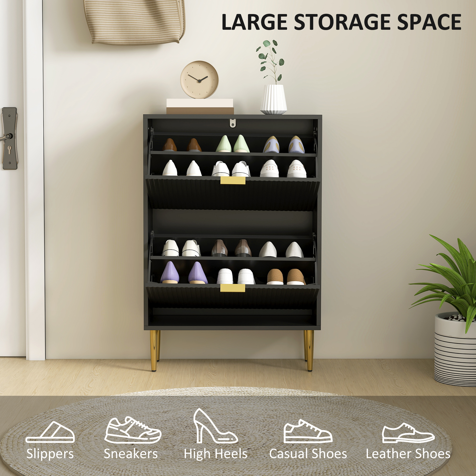 Elegant Two-Drawer Shoe Cabinet-Black — image 2