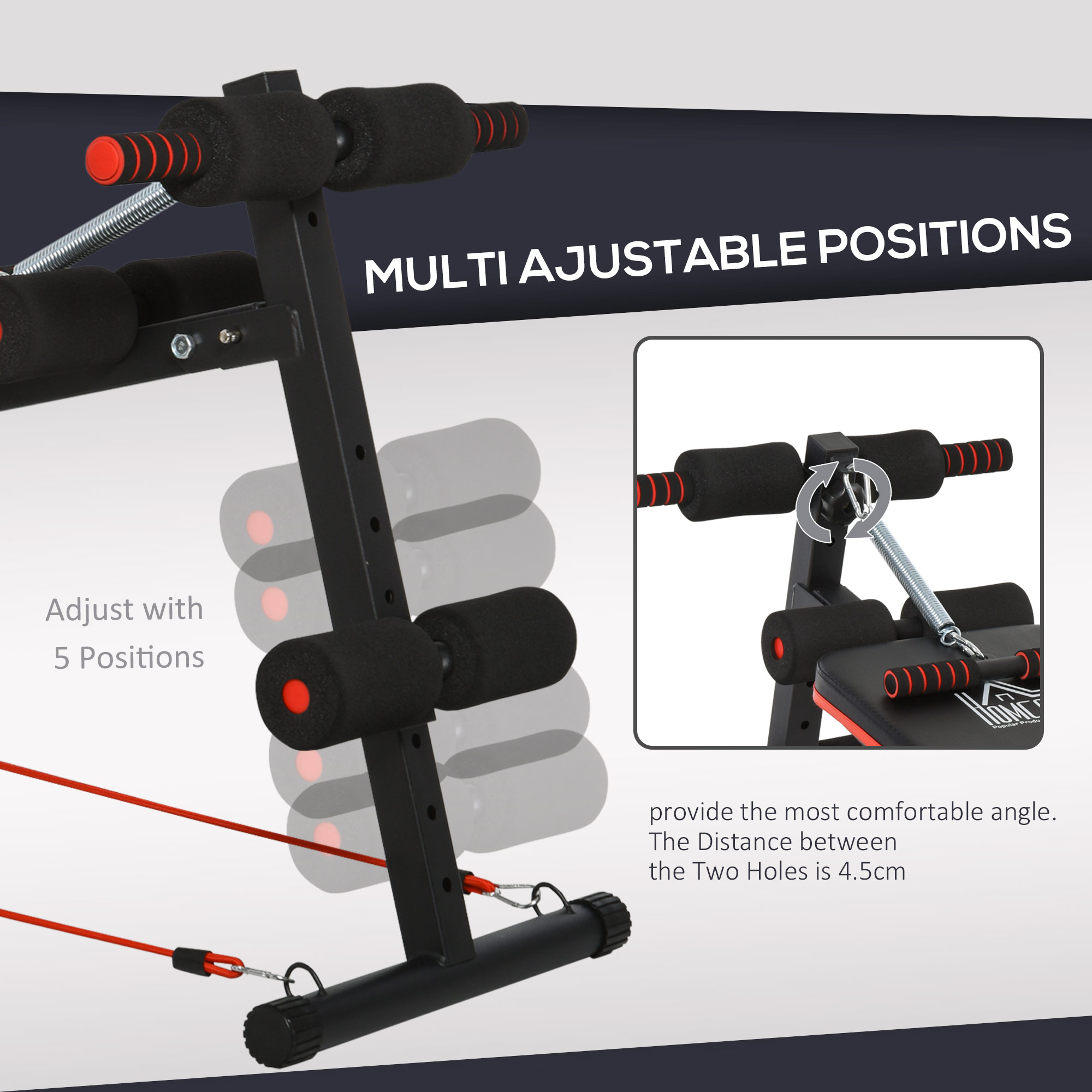 Sit Up Bench Core Workout Adjustable Thigh Support Foldable For Home Gym W/ Arm — image 5