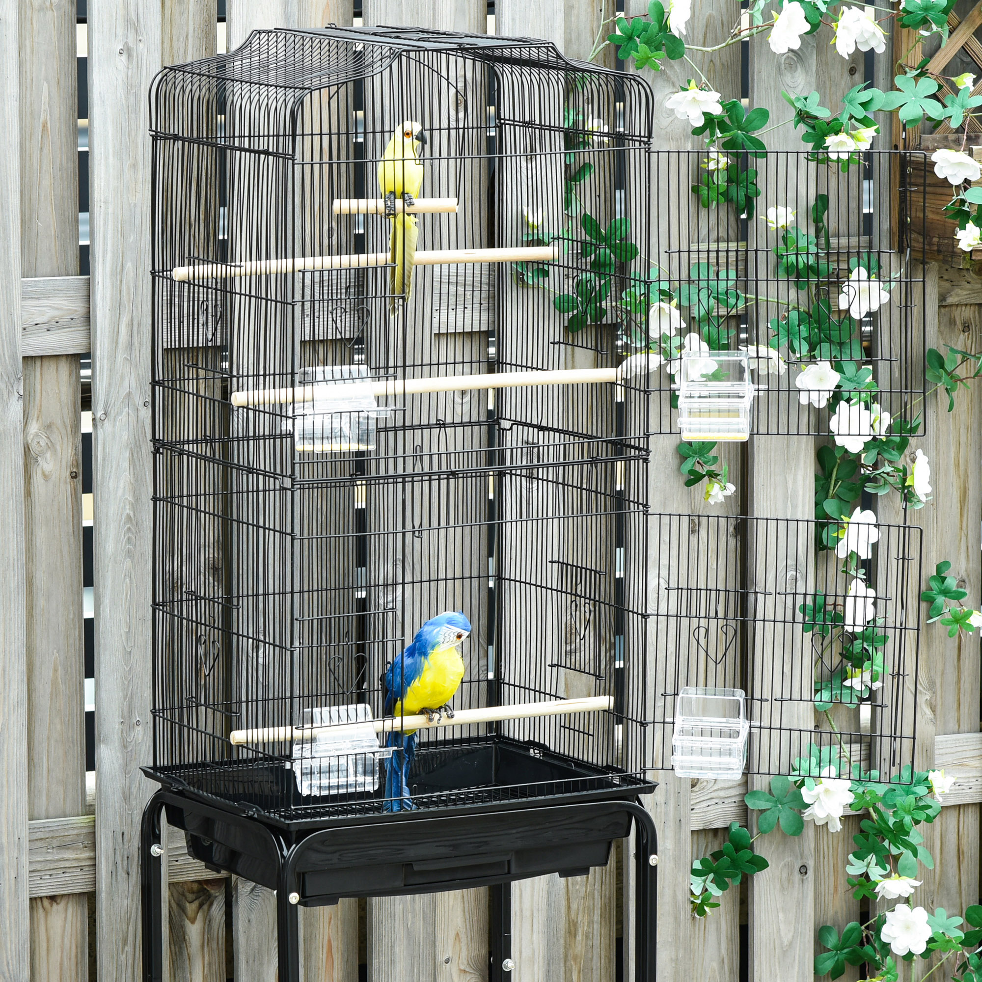 Bird Cage Budgie Cages For Finch Canary Parakeet With Stand Wheels Slide-out Tray Accessories Storage Shelf,Black 46.5 X 36 X 157 Cm detail photo 2