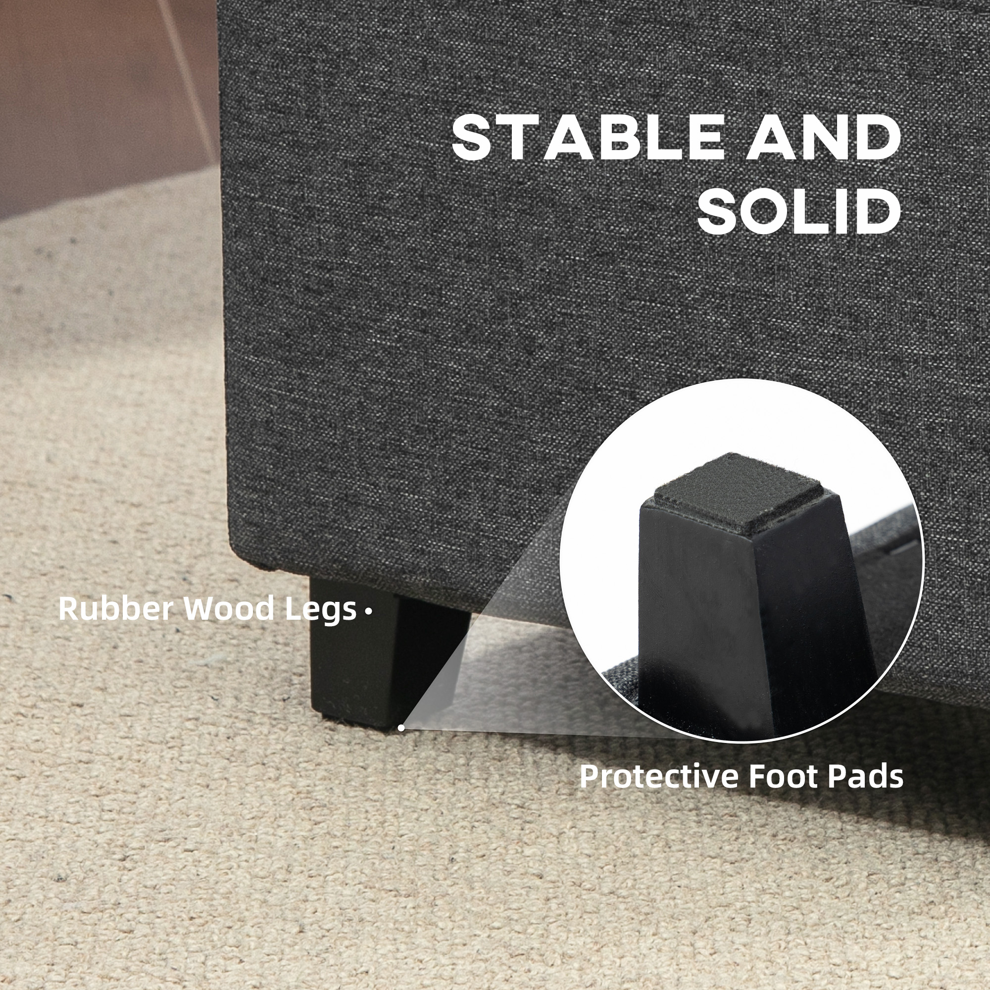 Square Footstool,Small Ottoman With Side Pocket,Linen Fabric Footrest Foot — image 3