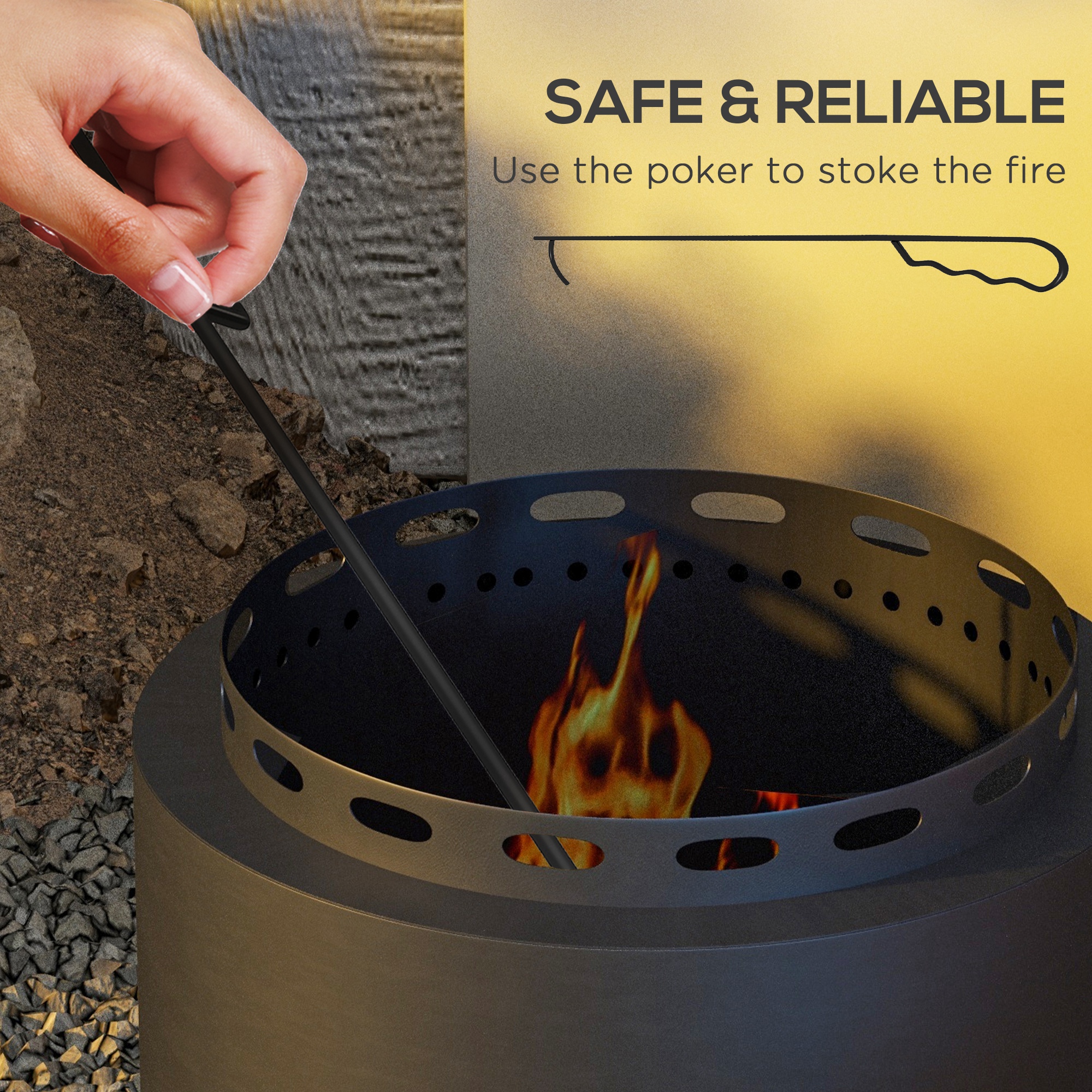 Smokeless Fire Pit,48.5cm Portable Wood Burning Firepit With Poker For Garden — image 5