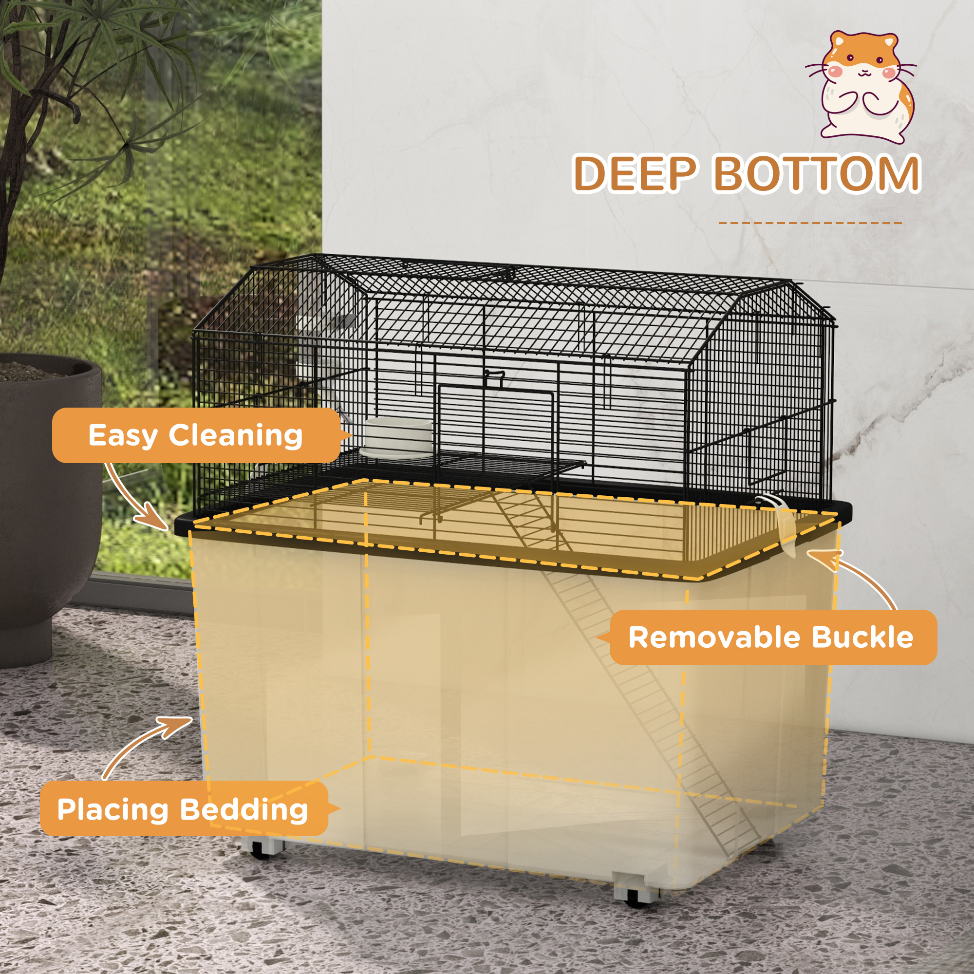 Two-Tier Gerbil Cage,Hamster Cage For Dwarf Hamster W/ Wheels,Deep Bottom,Food — image 4