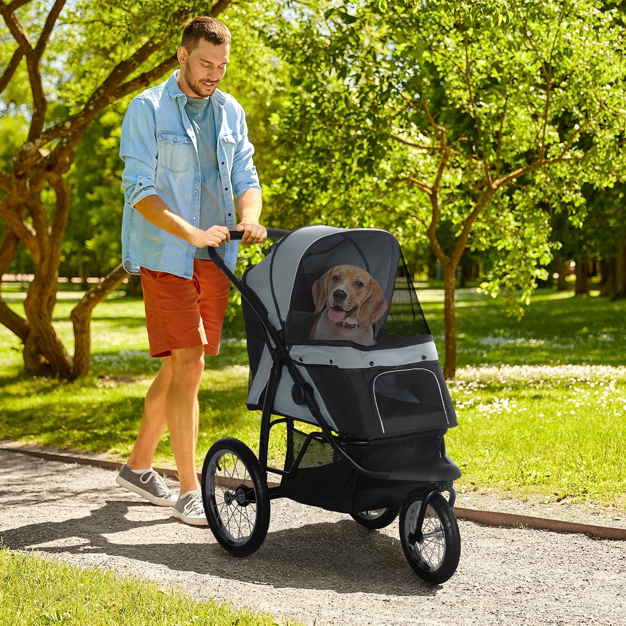 Foldable Pet Stroller,Dog Buggy With Three Wheels,for Small/Medium Dogs,Grey detail photo 10