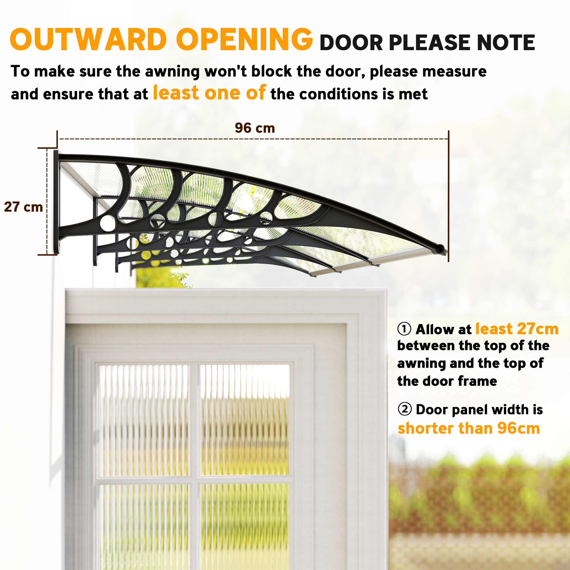 Front Door Canopy,Outdoor Awning,303 X 96cm Rain Shelter
