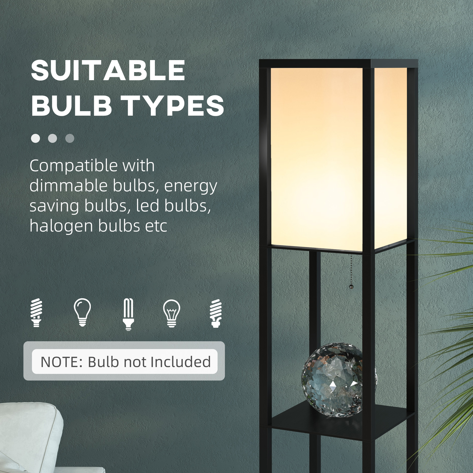 Floor Lamp With Shelves And Top Light,Modern Corner Standing TC Fabric — image 2