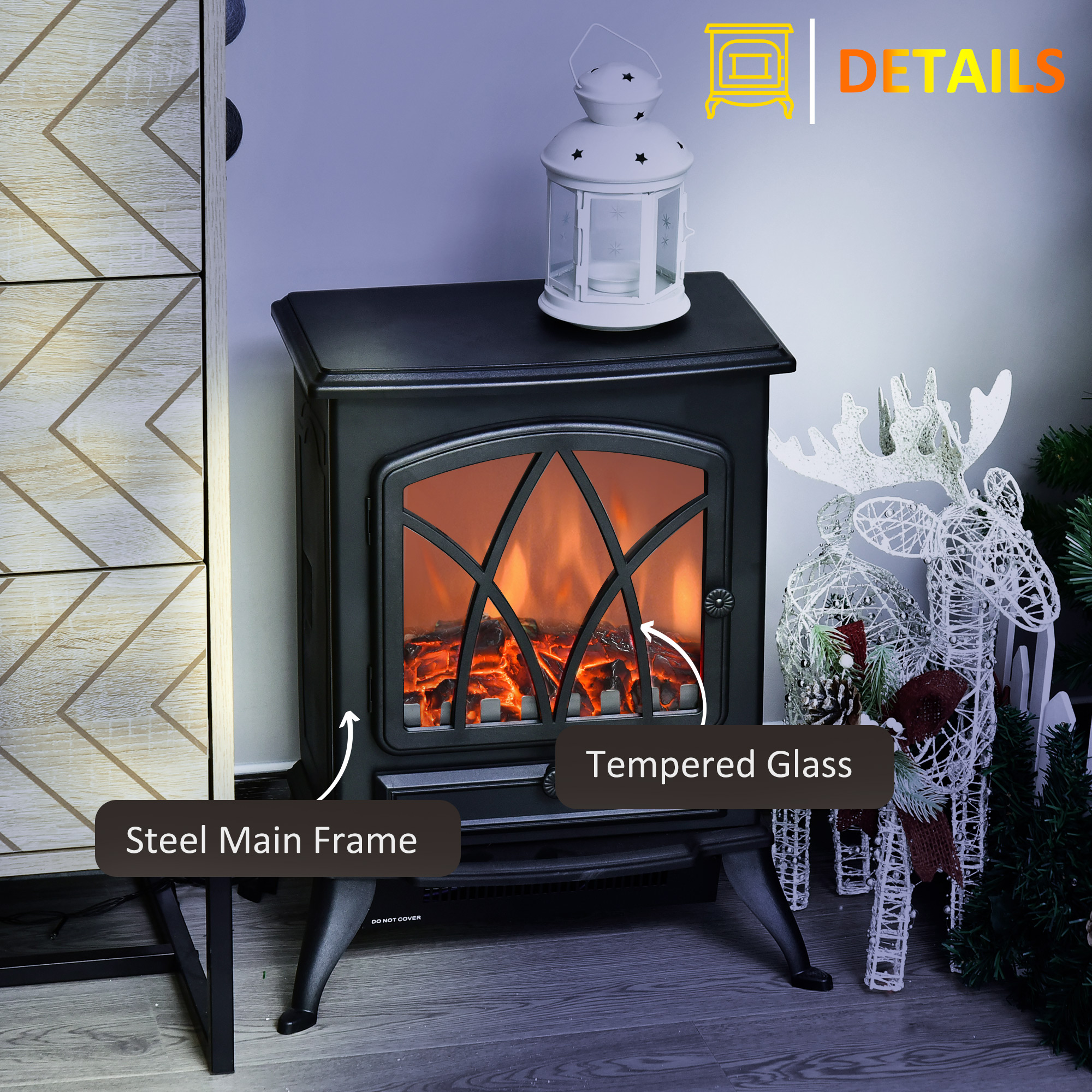 Electric Stove Heater With Realistic Flame Effect,2000W Portable Indoor — image 5