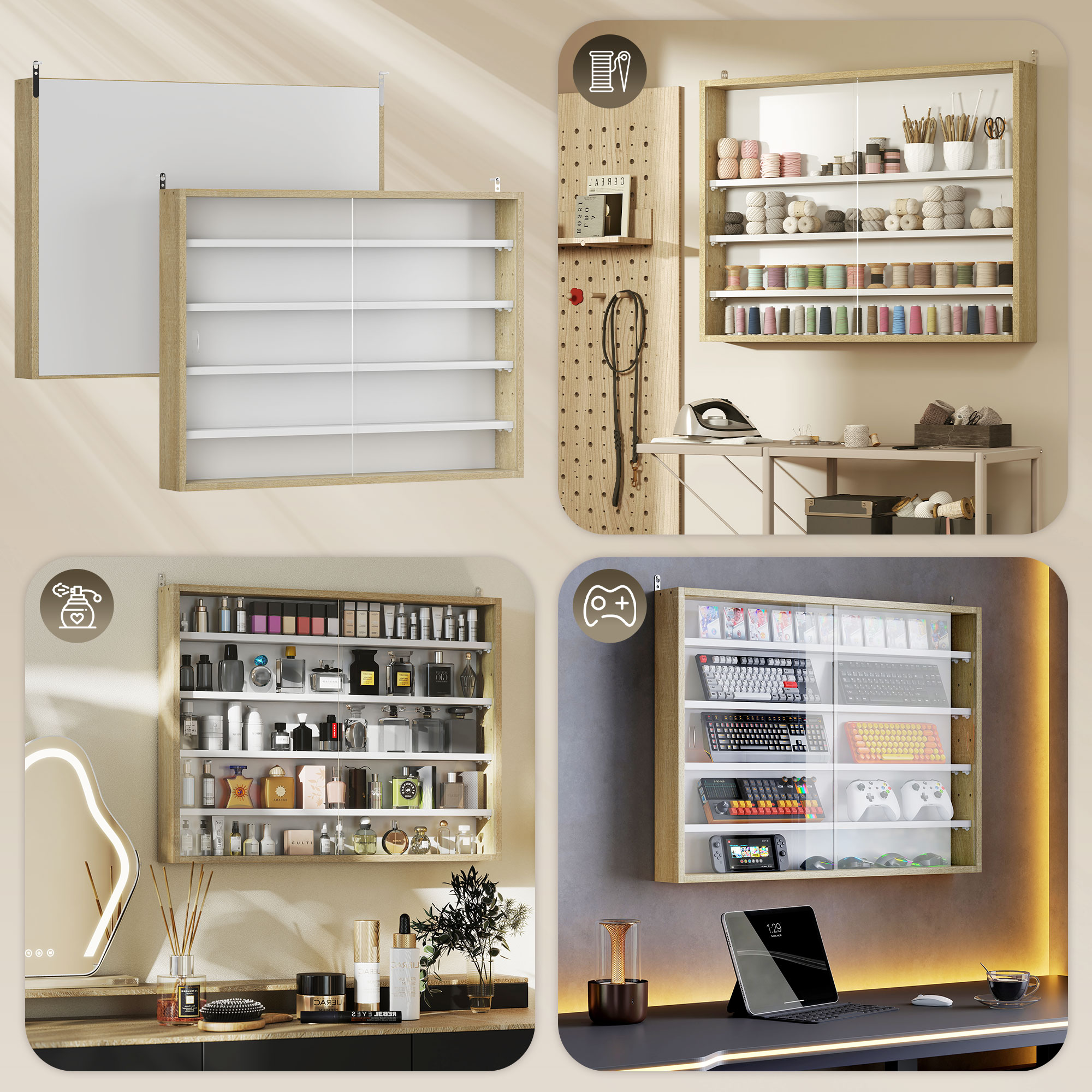 5-Tier Wall Display Shelf Unit Cabinet W/ 4 Adjustable