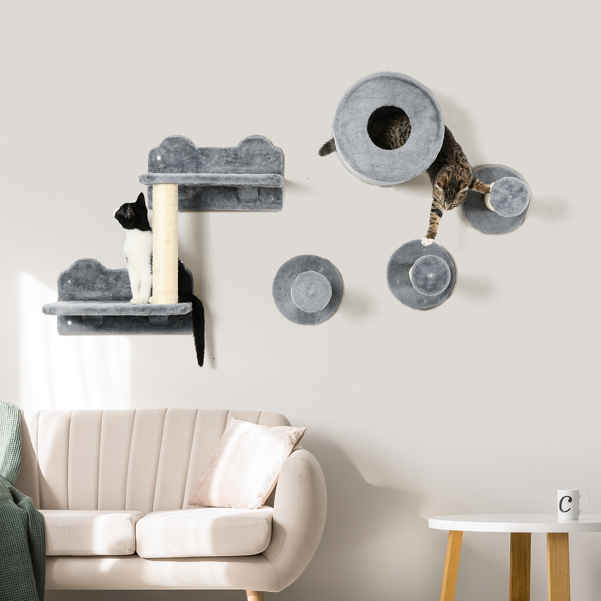 5PCs Cat Wall Furniture With Perch,Cat House,Scratching Post detail photo 9