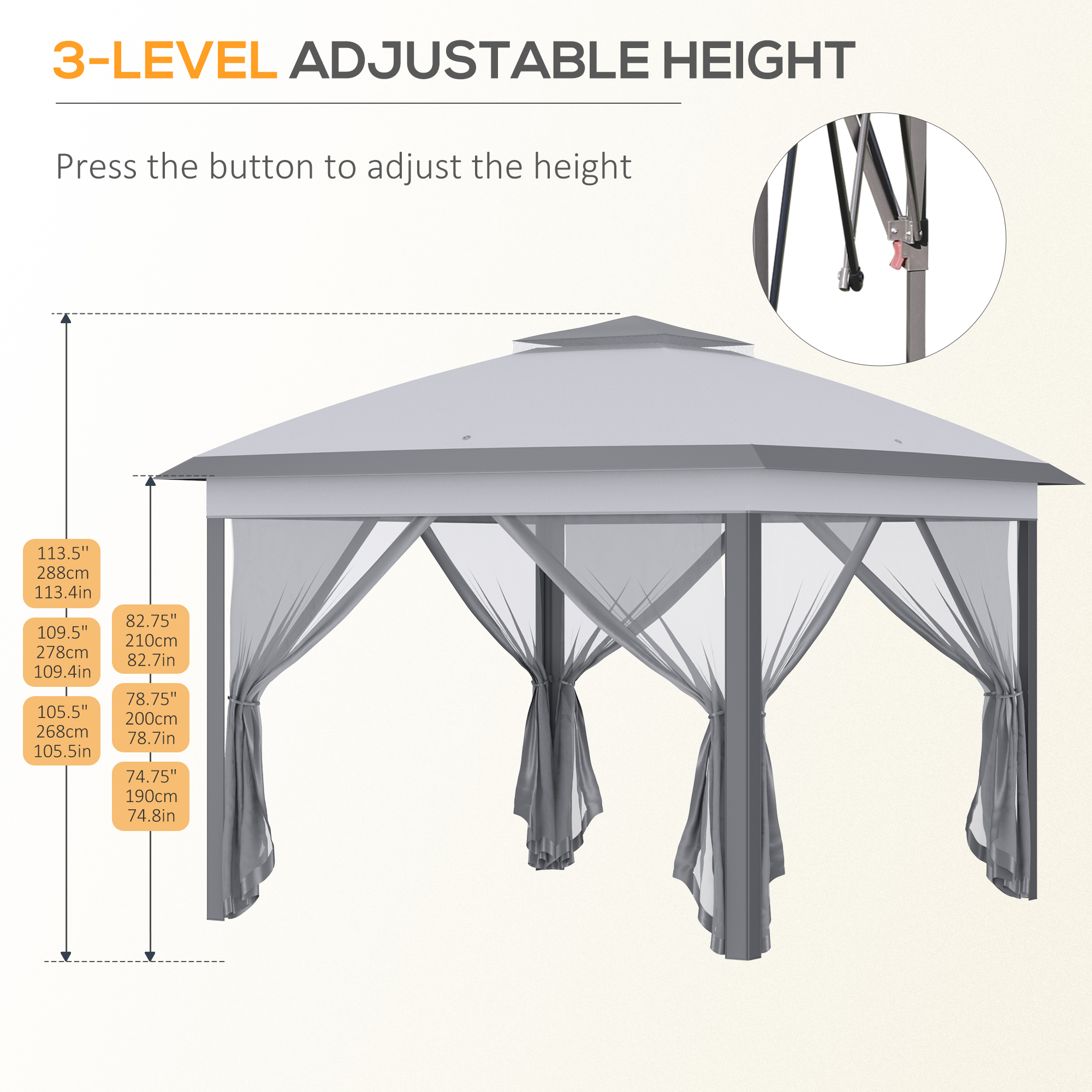 3.3 X 3.3m Pop Up Gazebo,Double Roof Foldable Canopy Tent With Zipped Mesh — image 2