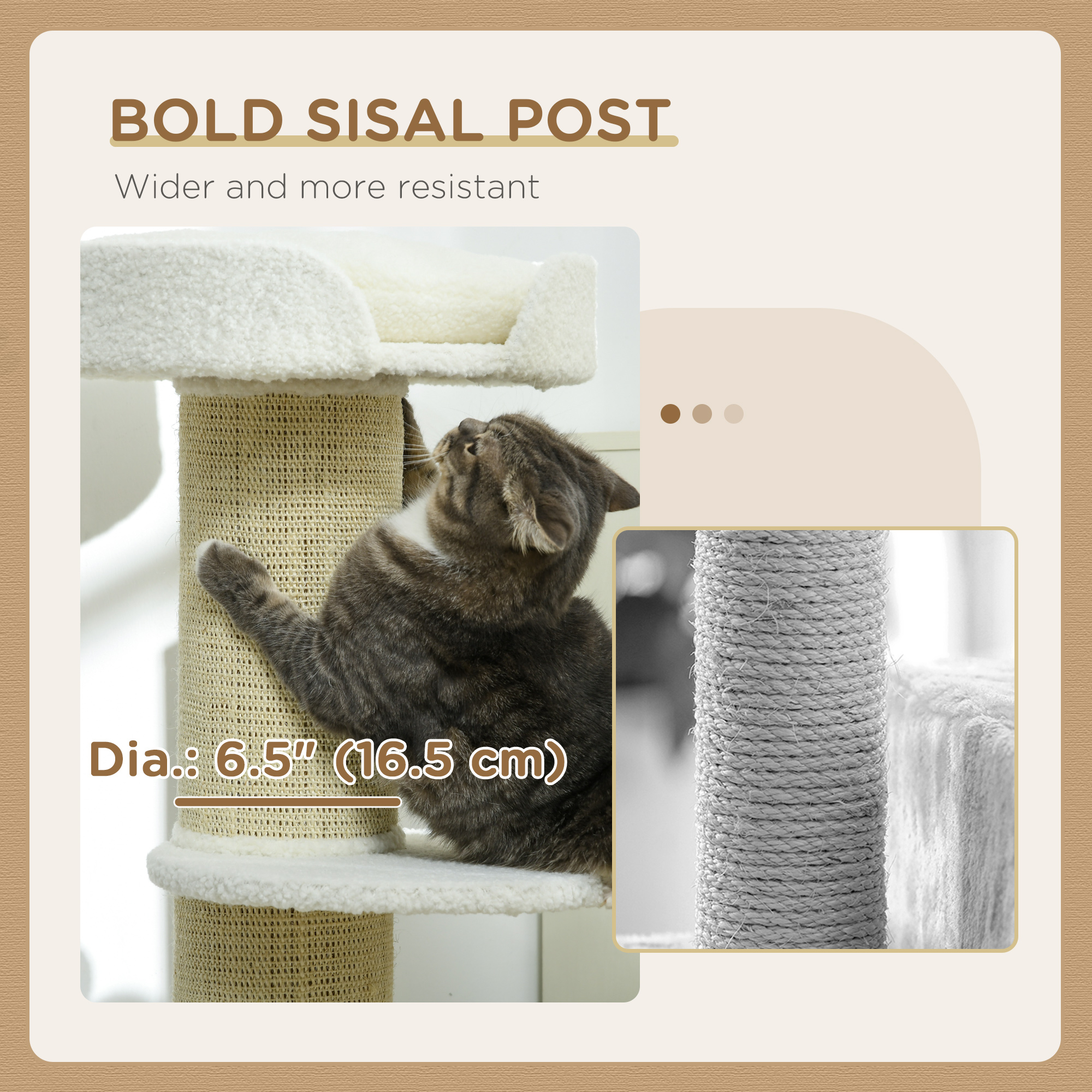 2 Tier Sisal Sherpa Cat Tree With Basket Cushion Post Cream White — image 5