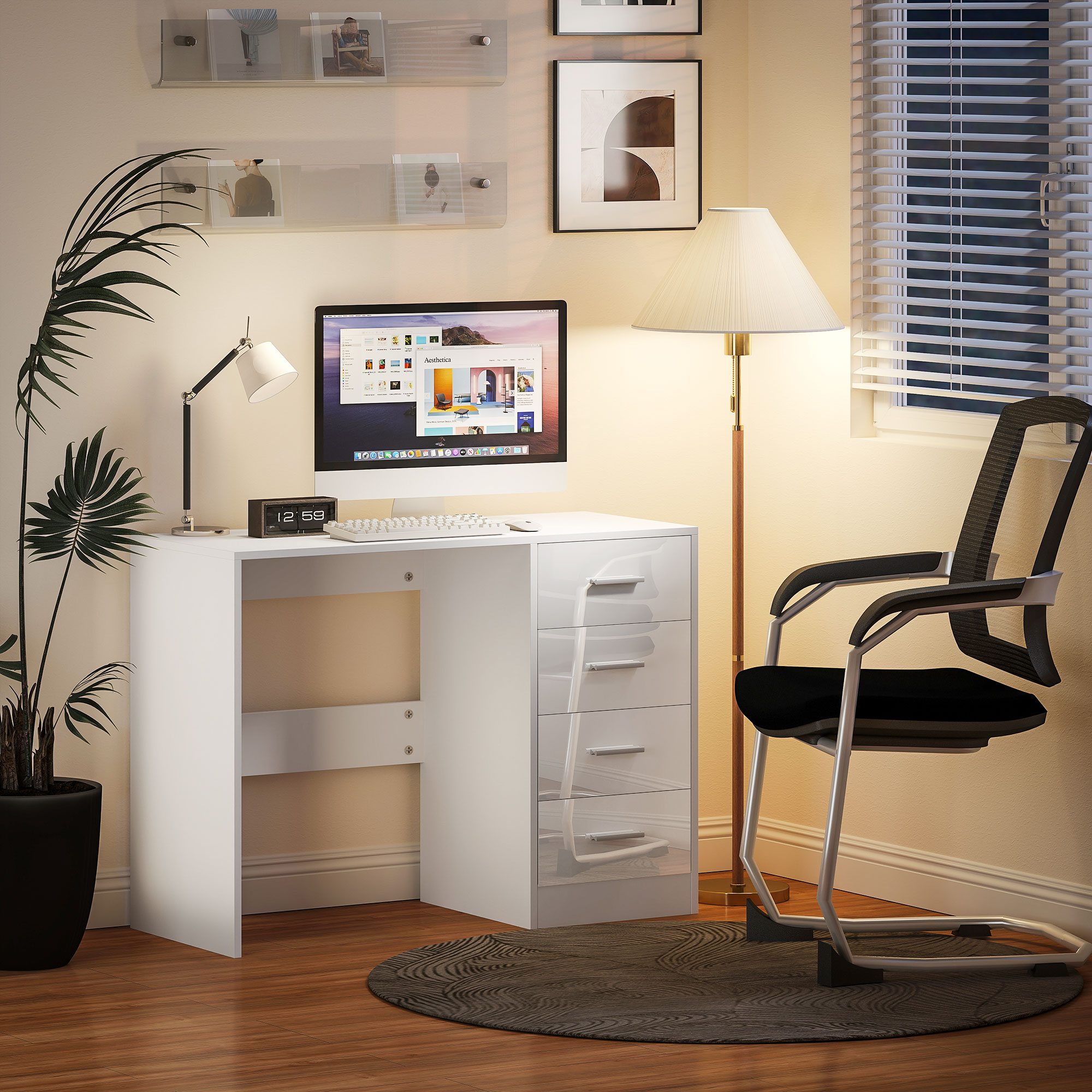 Computer Desk With Drawers,Dressing Table,High Gloss Home Office Writing — image 5
