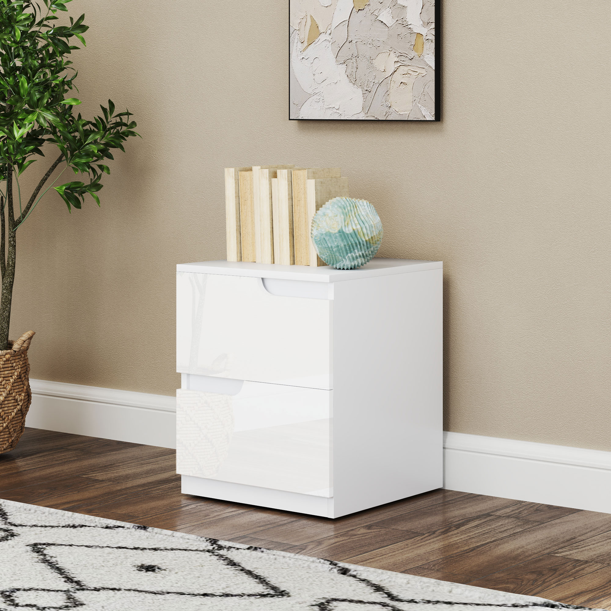 High Gloss Bedside Table-White — image 2