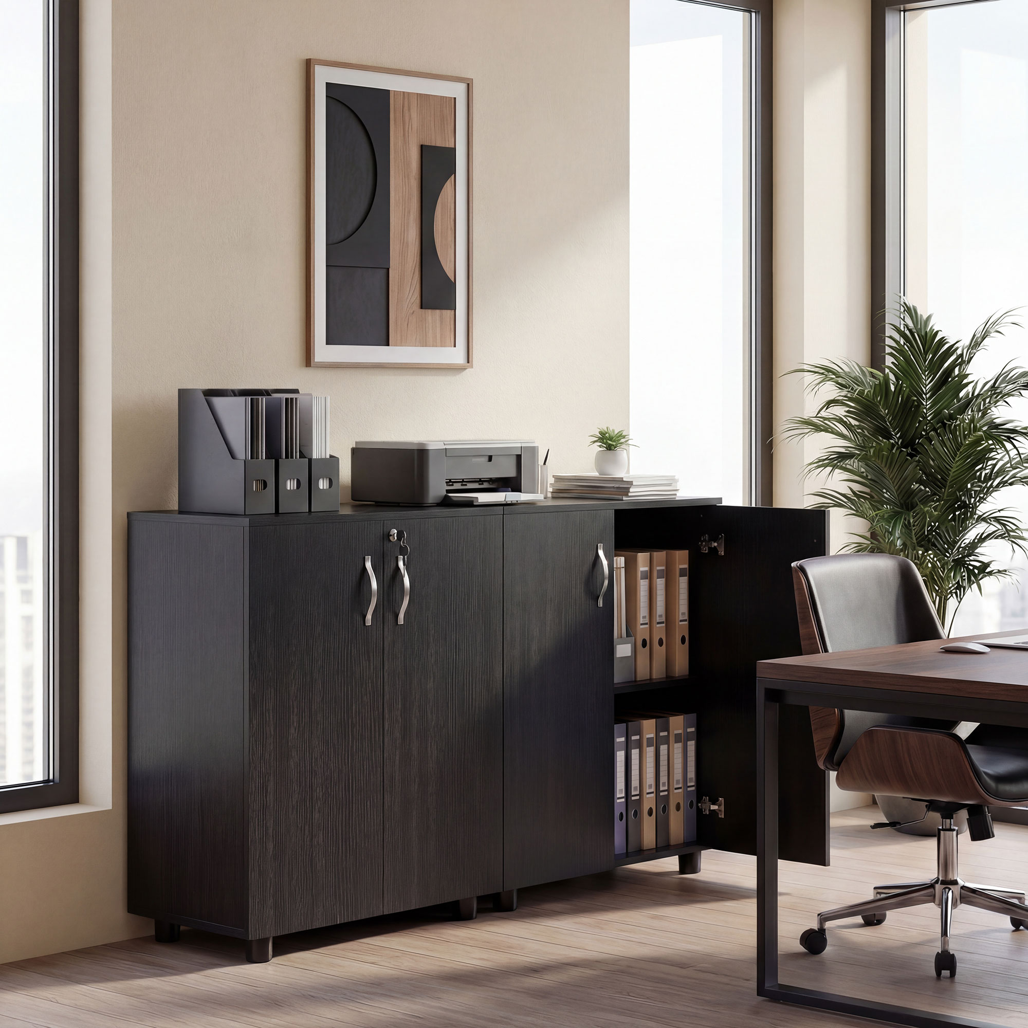 Two-Tier Locking Office Storage Cabinet-Black — image 2