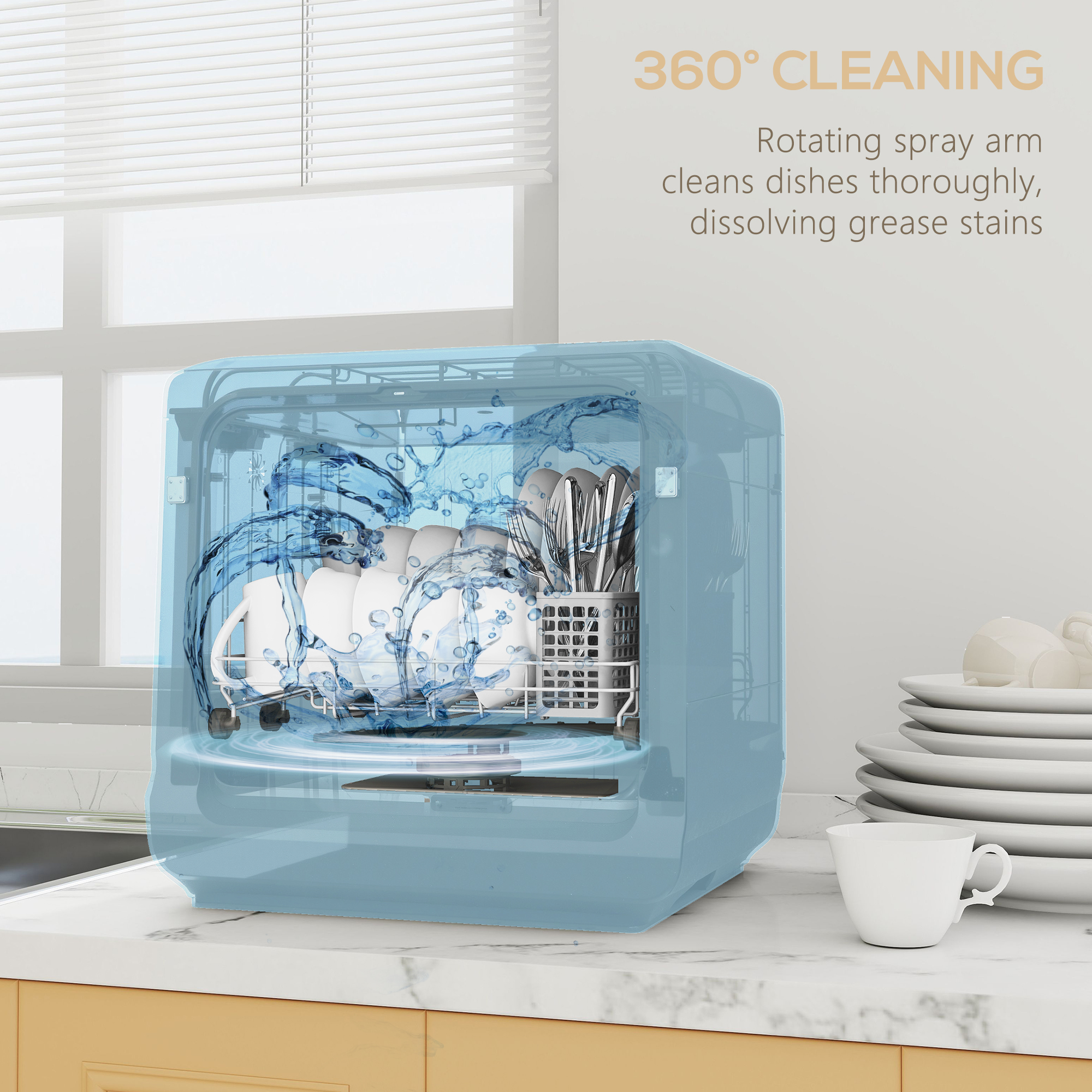 Table Top Dishwasher With Built-in 6L Water Tank,Mini Countertop 6 Programs,4