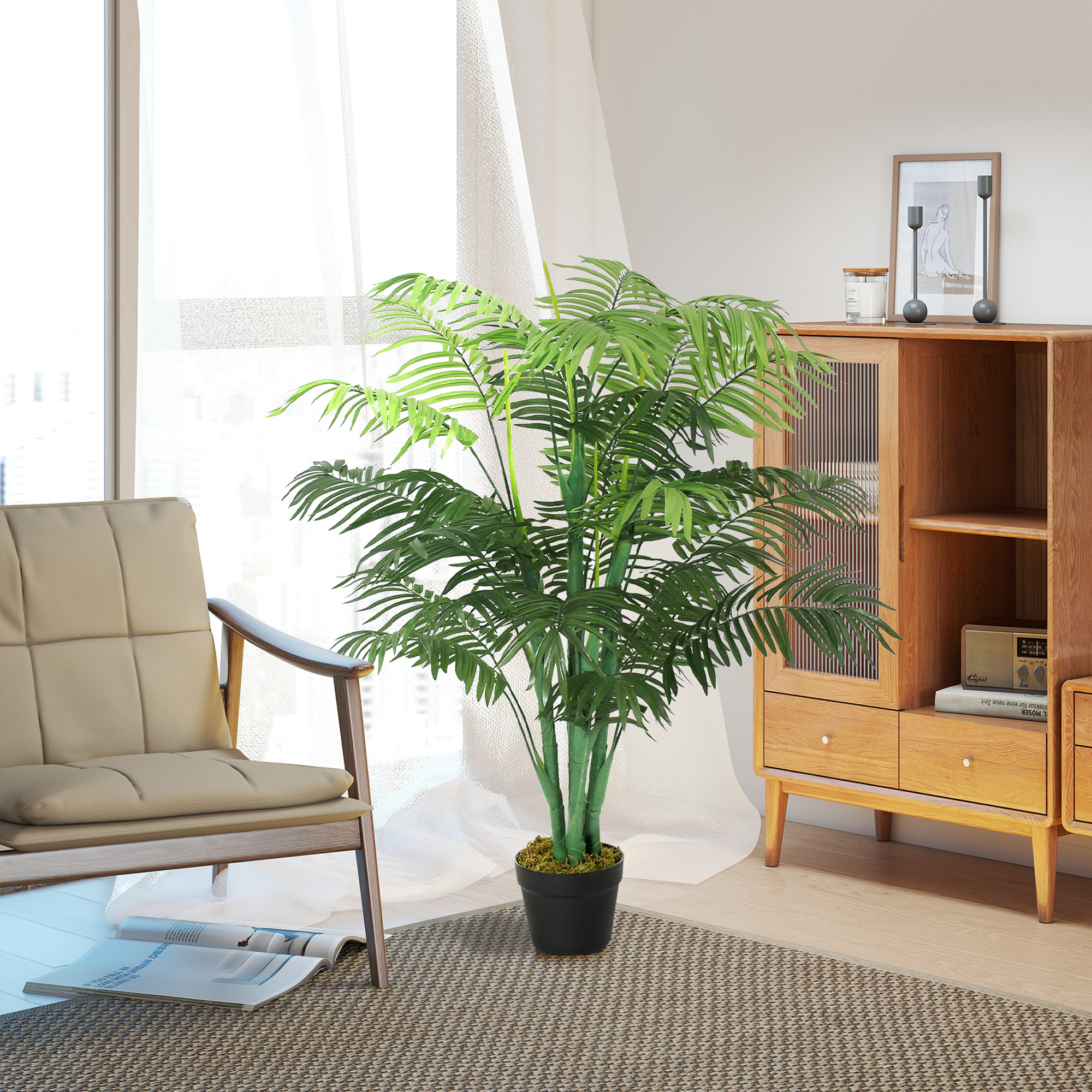 125cm/4FT Artificial Palm Plant Decorative Tree With Nursery Pot,Fake Plastic — image 5