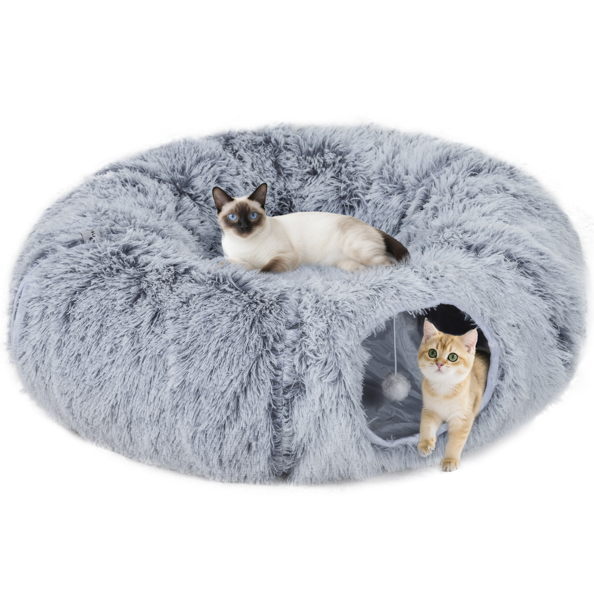 2-in-1 Donut Cat Tunnel With Washable Bed,Play Bed Toy Ball And Door Hole — image 2