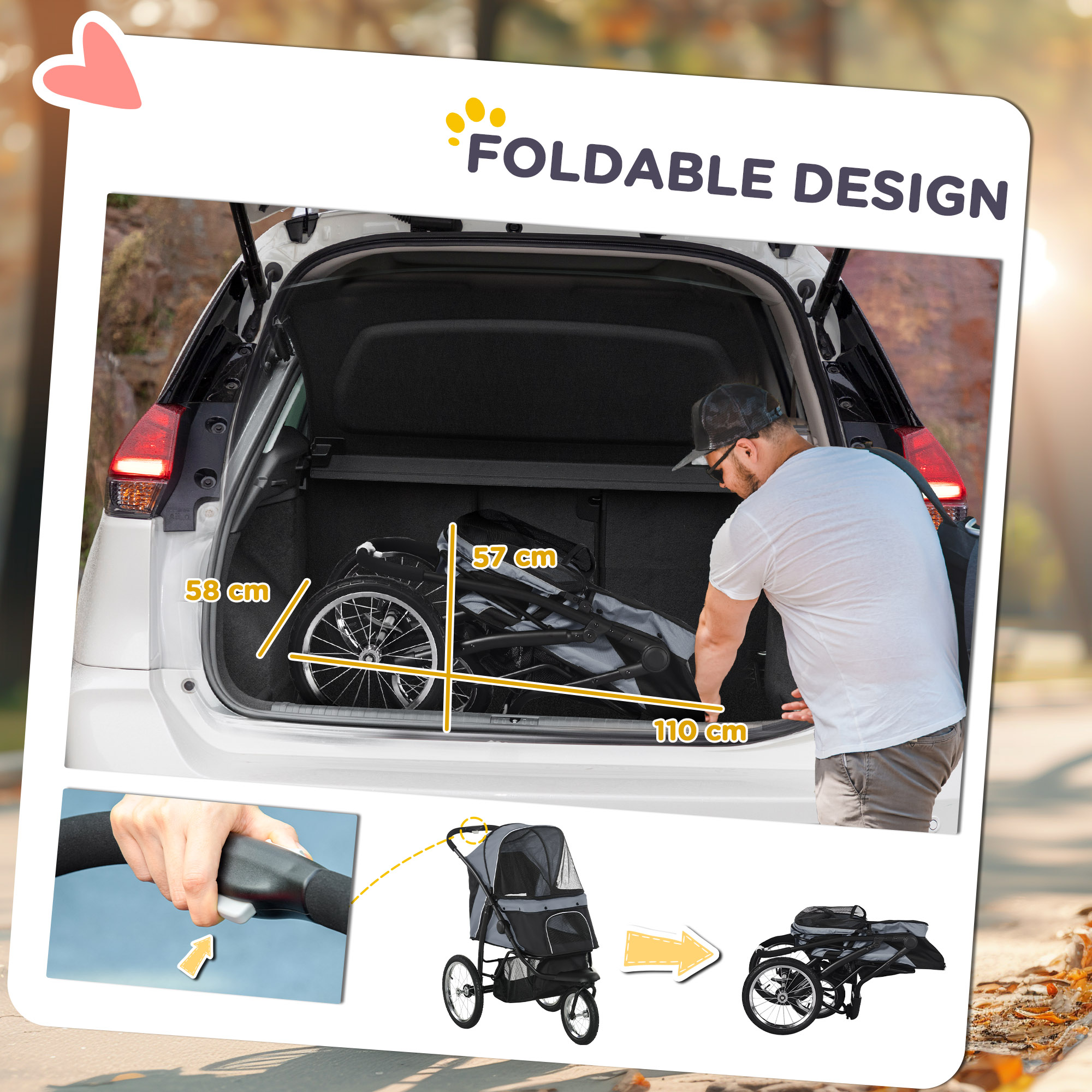 Foldable Pet Stroller,Dog Buggy With Three Wheels,for Small/Medium Dogs,Grey — image 4