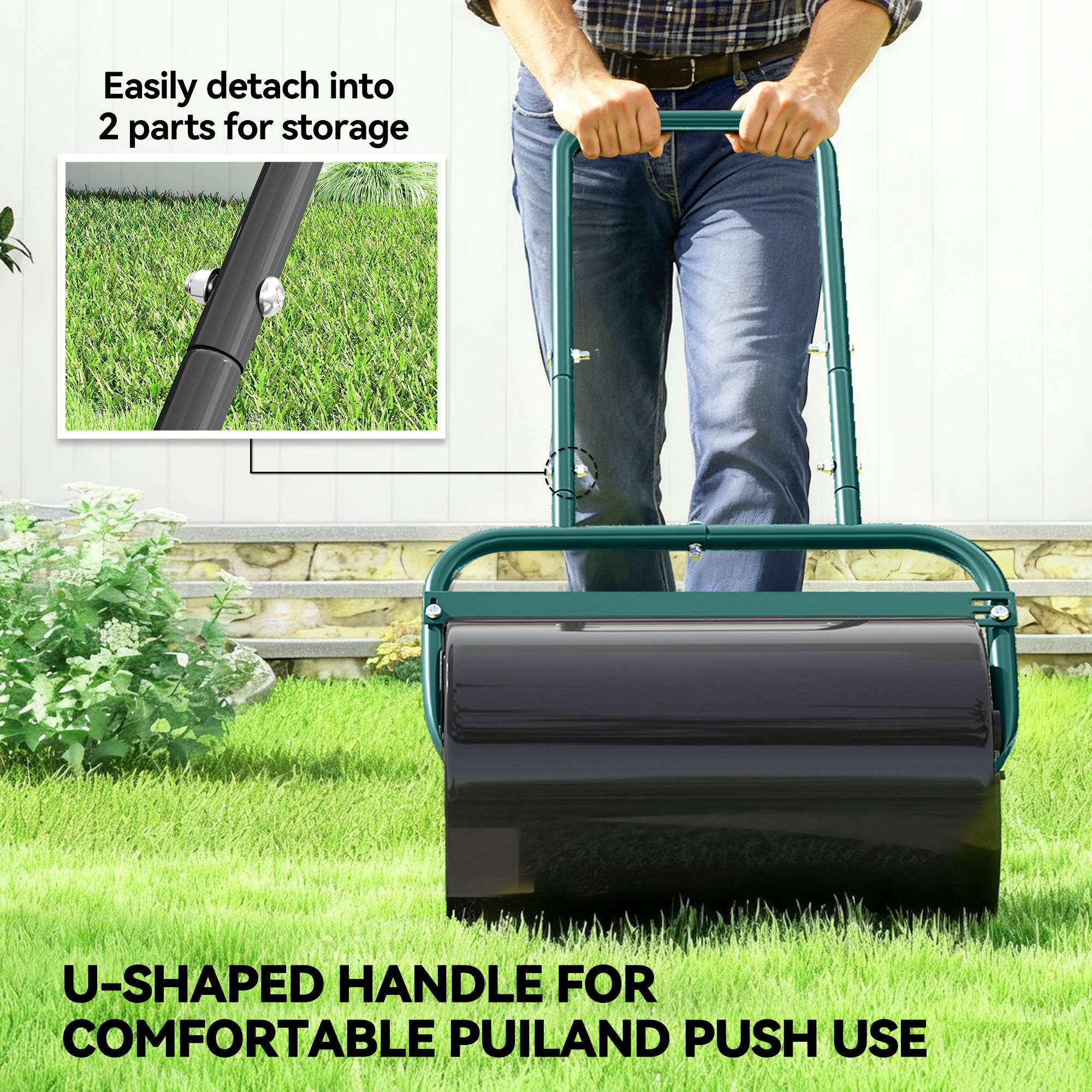 38L Fillable Cylinder Steel Lawn Roller-Dark Green — image 4