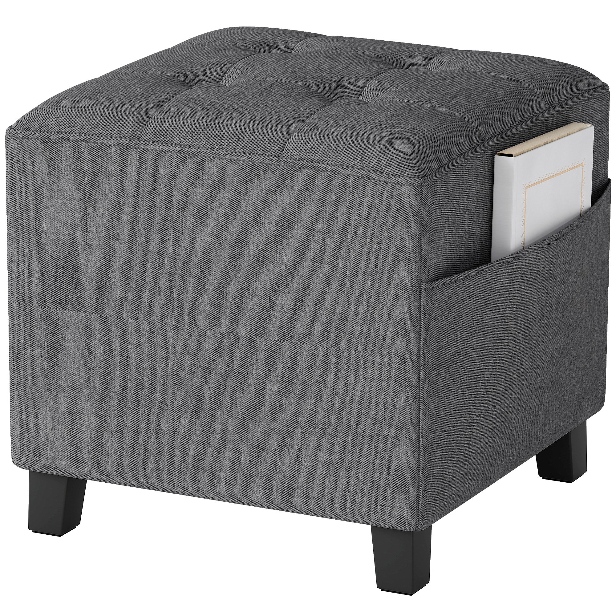 Square Footstool,Small Ottoman With Side Pocket,Linen Fabric Footrest Foot — image 5