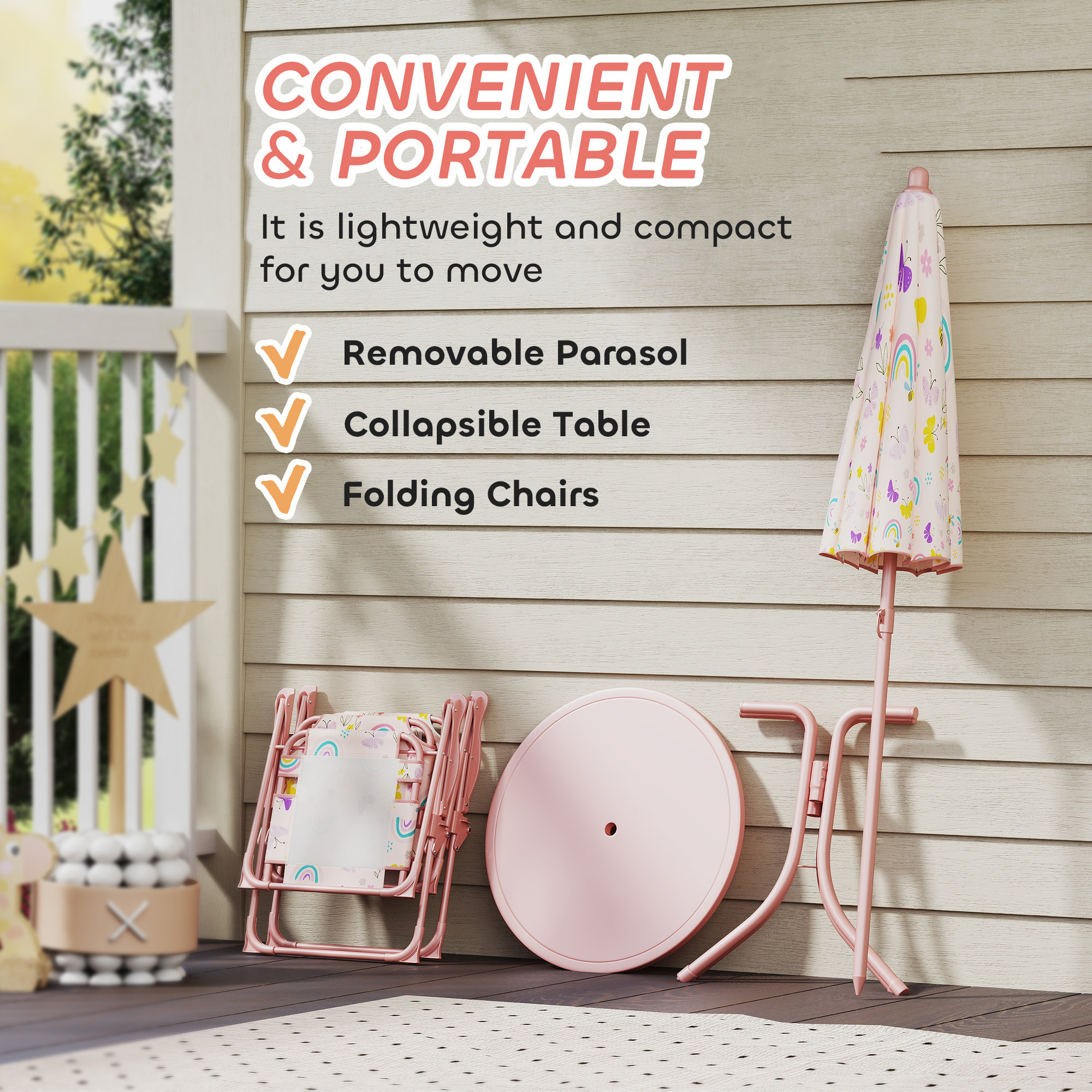 4-Piece Kids Garden Table And Chair Set With Adjustable Parasol,Folding