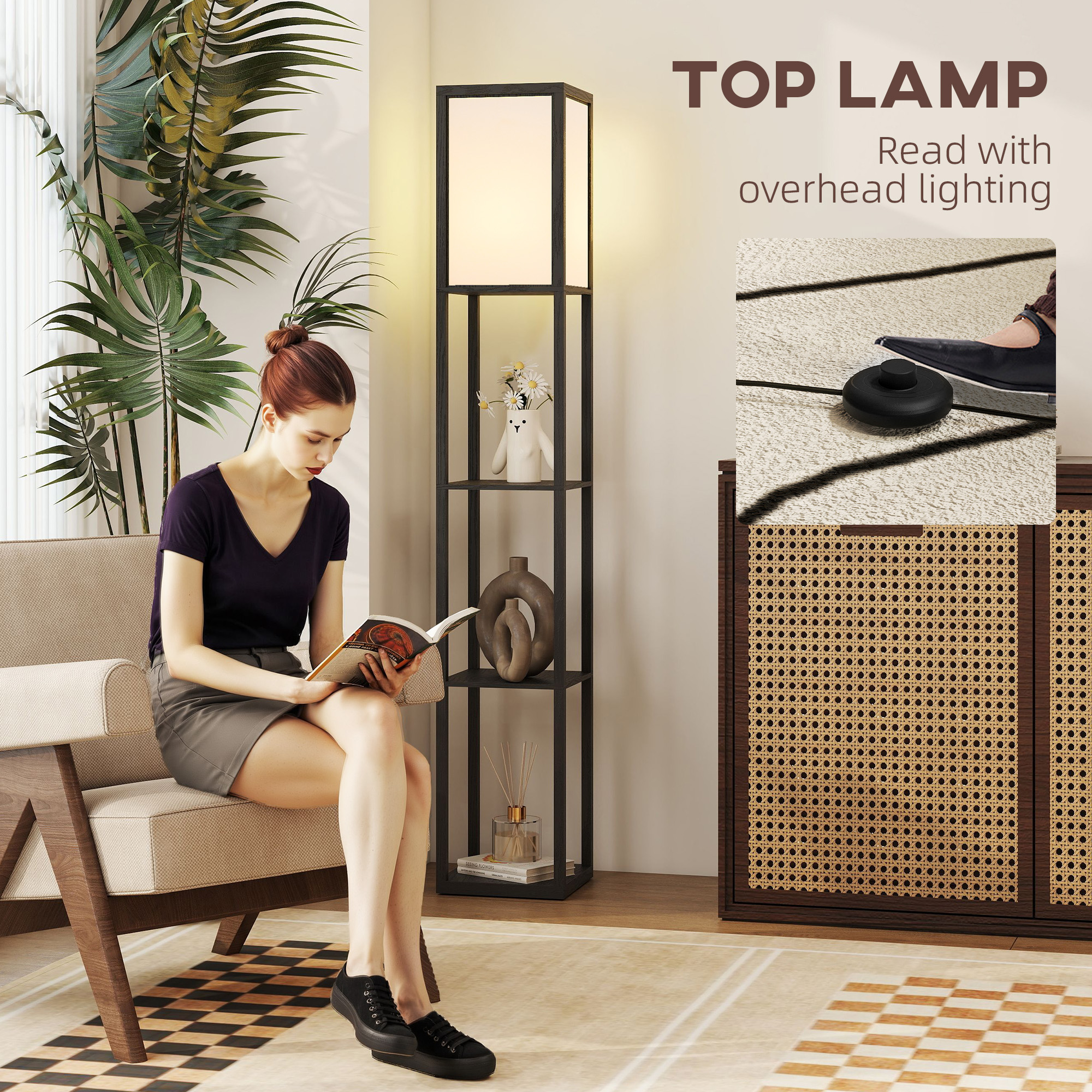 Floor Lamp With Shelves,3 Layer Column Modern Standing For Living — image 3