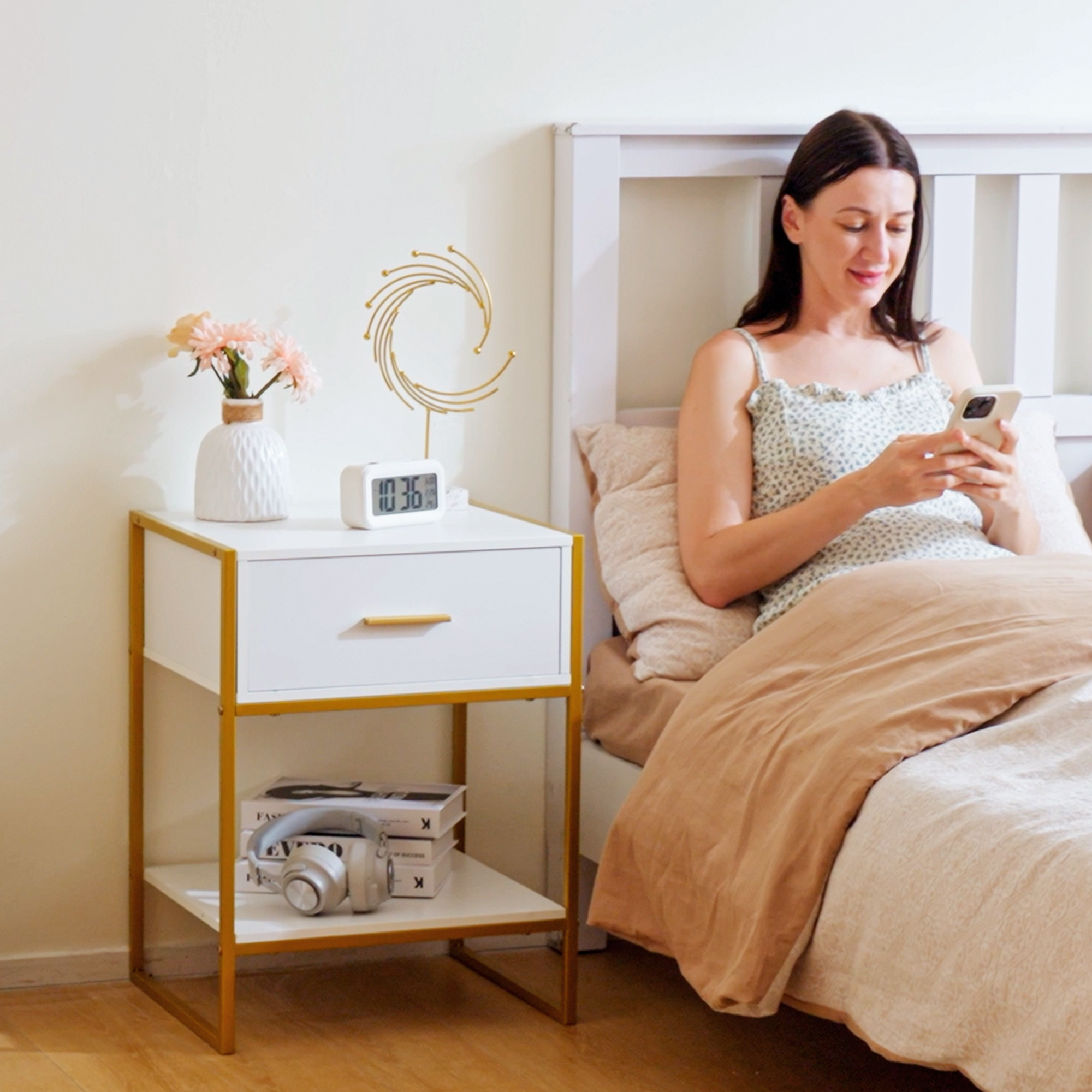 Modern Bedside Table-White